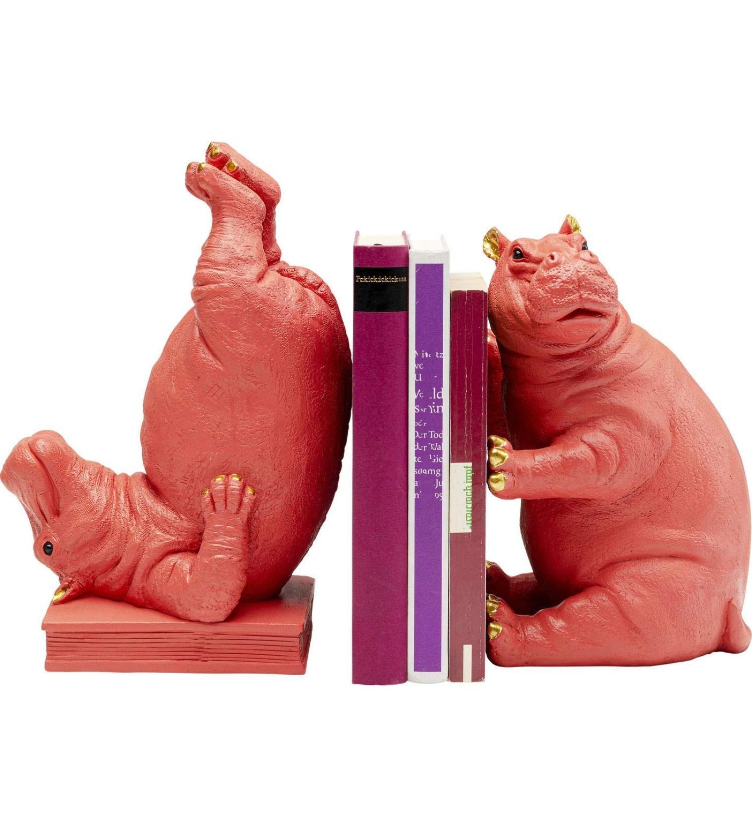Kare Design Pink Hippo Bookends (Set of 2) - 26x19x14cm & 25.7x18.5x13.5cm - Stylish Decorative Book Holders for Home & Office - Buy Online on GoSupps.com