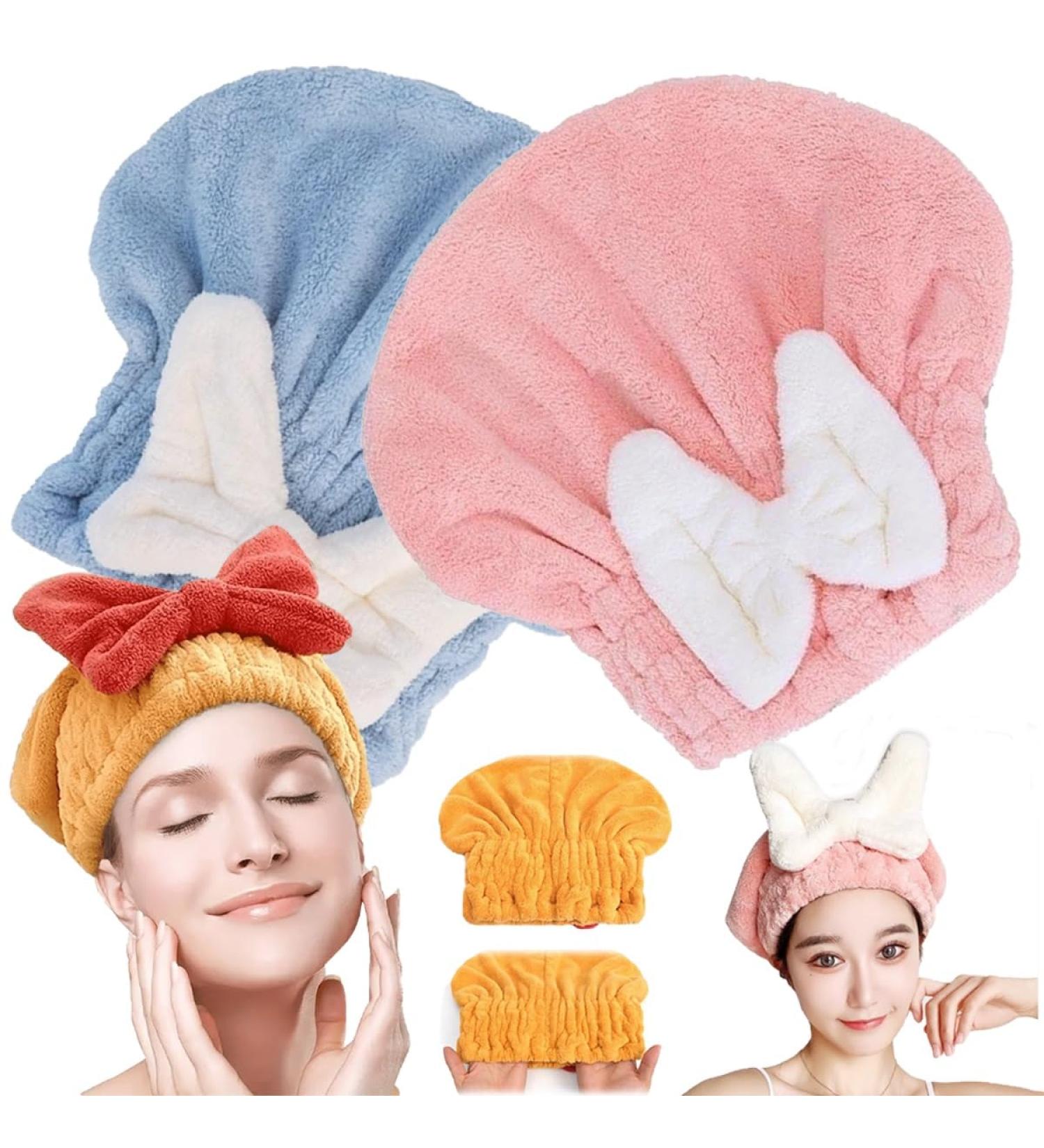 Super Absorbent Microfiber Hair Towel Wrap - Fast Drying Anti-Frizz Shower Cap for Women & Girls - Buy Online on GoSupps.com