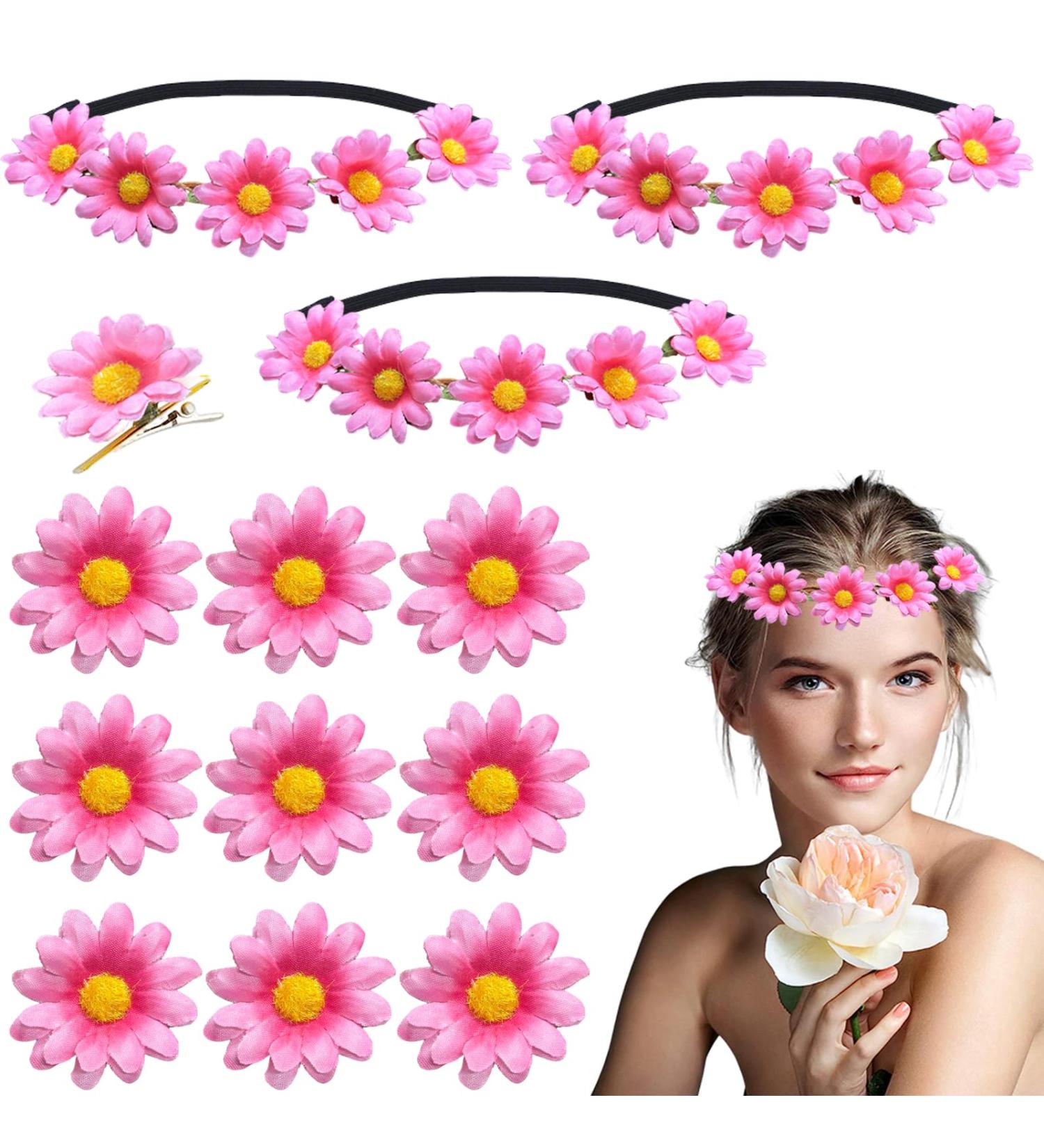 Oenothera 13 Pieces Daisy Headband Flower Crown Headband Flower Crown for Women Girls Wedding Festival Party Hair Headbands Accessories(Pink) - Buy Online on GoSupps.com