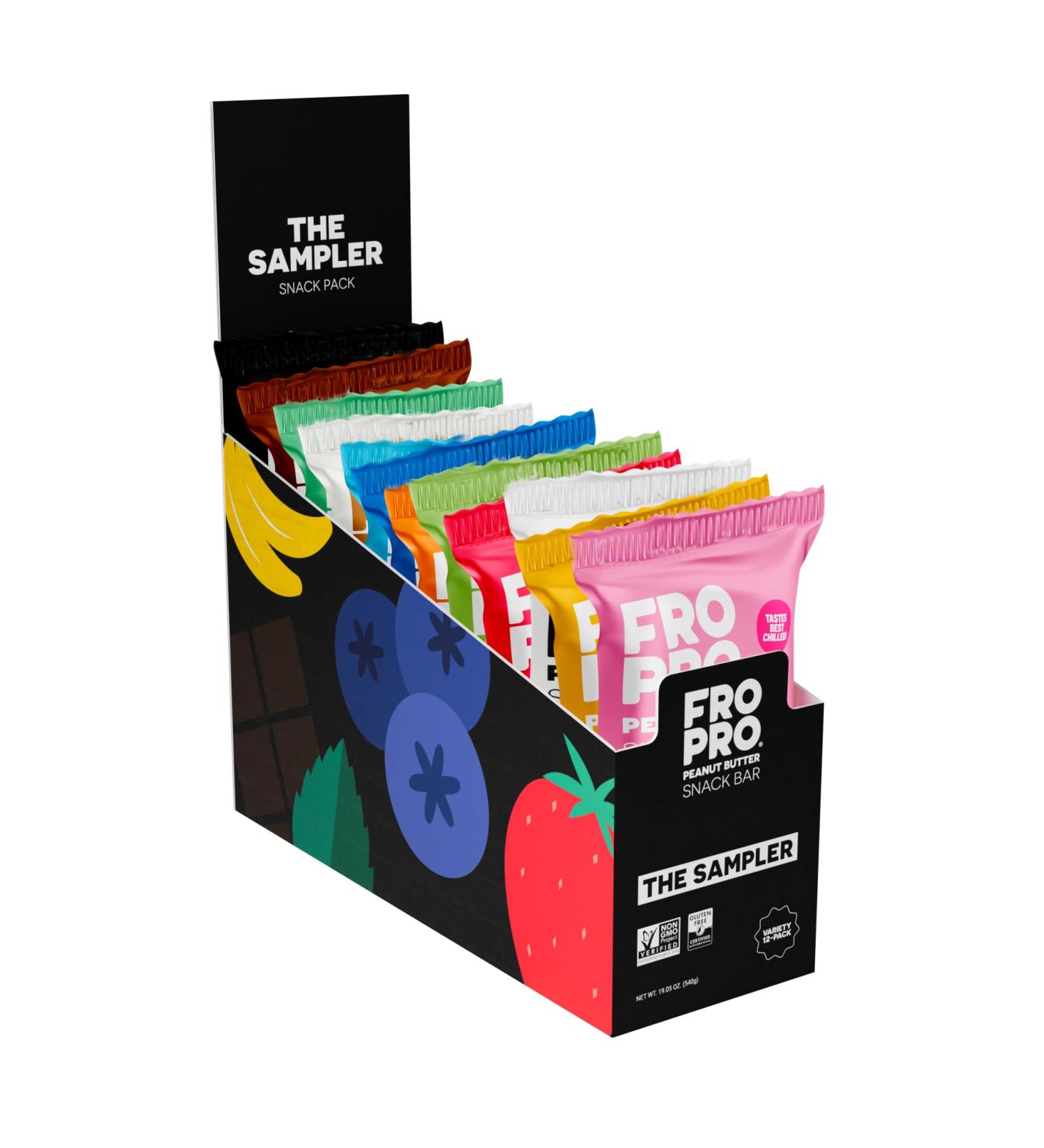 FROPRO Snack Bar - Peanut Butter Snack Bars - Gluten Free Dairy Free Soy Free Non GMO Plant Based Protein Snacks Bar - Crave-worthy & Great On-the-Go | Variety 12 Flavors 12 Pack Variety Sampler 12 Count (Pack of 1) - Buy Online on GoSupps.com