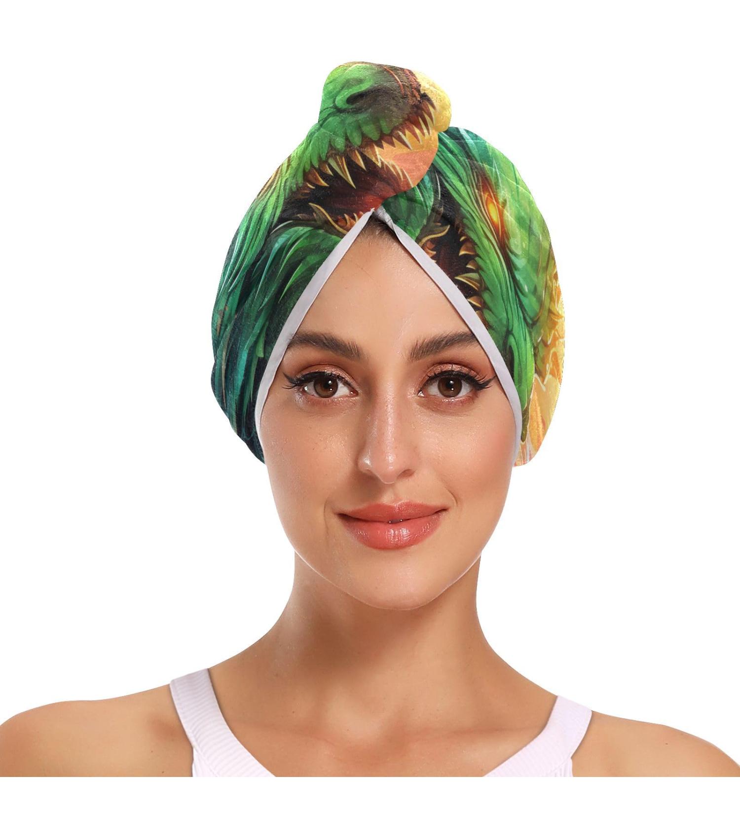 Green Fire Dragon3 Hair Towel 2 Pack | Super Absorbent Quick Dry Hair Turbans for Women & Girls - Buy Online on GoSupps.com