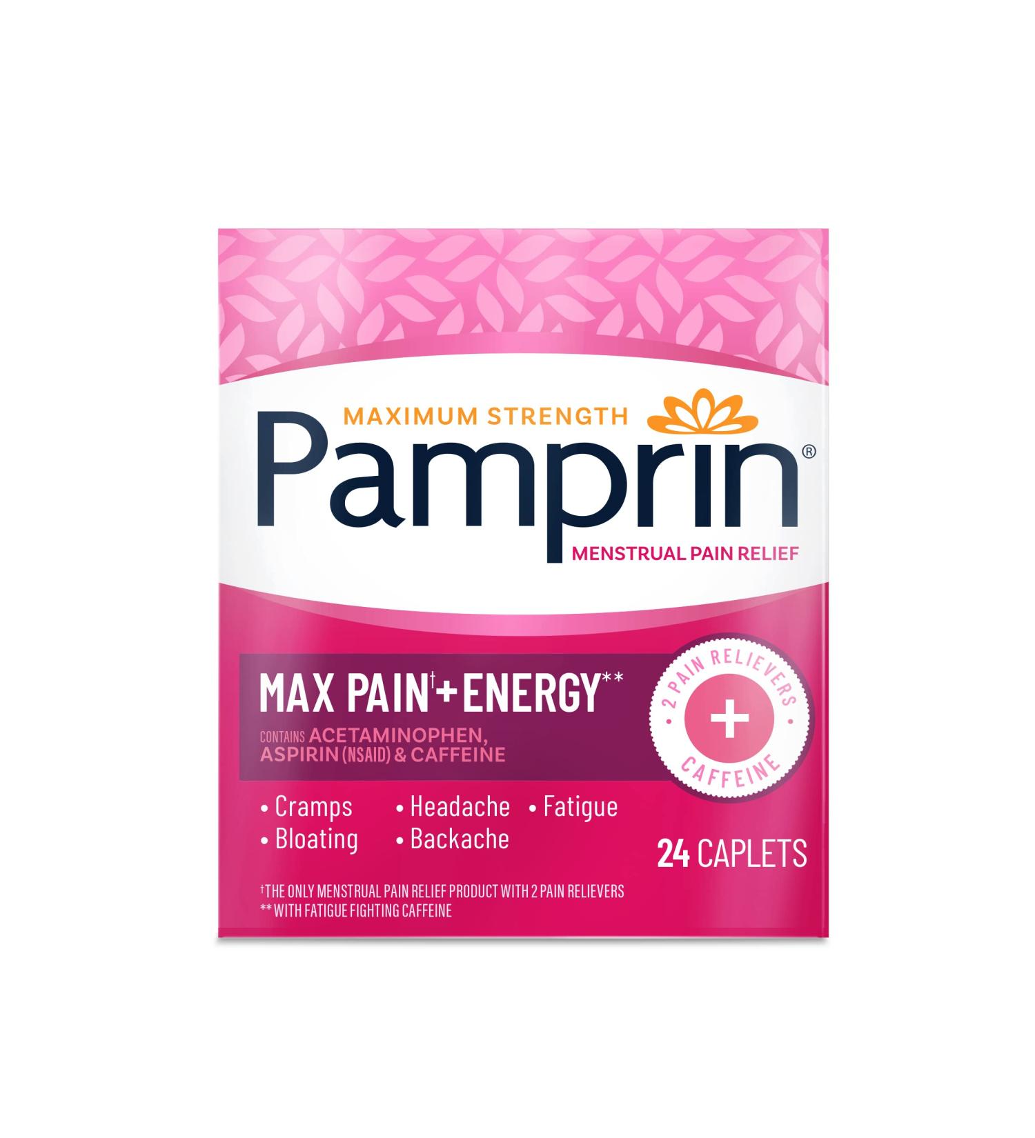 Pamprin Maximum Strength Max Formula with Acetaminophen - Menstrual Period Symptoms Relief - 24 Caplets - Buy Online on GoSupps.com