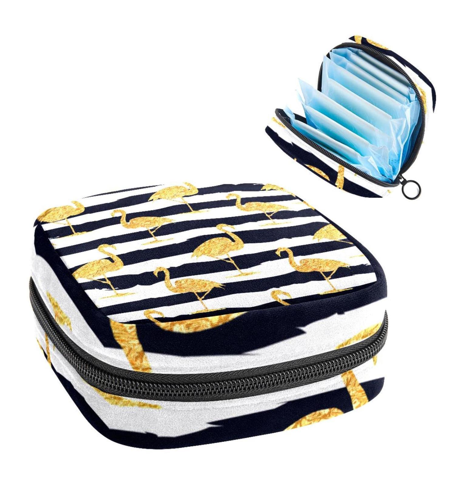 Gold Flamingo Menstrual Cup Bag - Stylish Bandage Storage Pocket for Women & Teens | Portable Tampon Holder with Silent Pad Holder | Multicolored 1 Piece - Buy Online on GoSupps.com