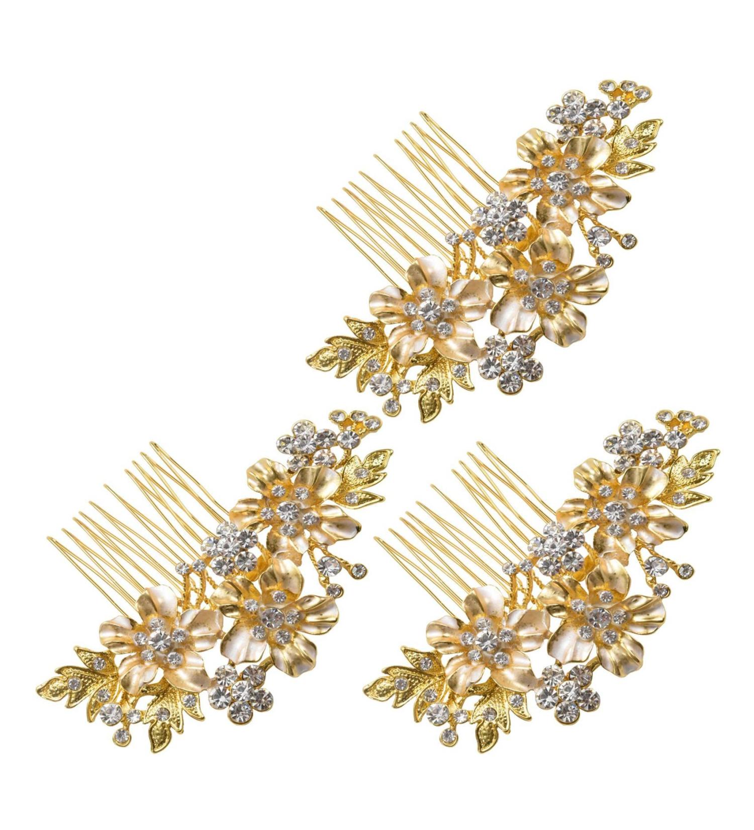 shanpu 3X Wedding Bridal Hair Combs Vintage Imitation Crystal Hairpins Prom Jewelry Gold Silver Flower Pattern Women Gold - Buy Online on GoSupps.com