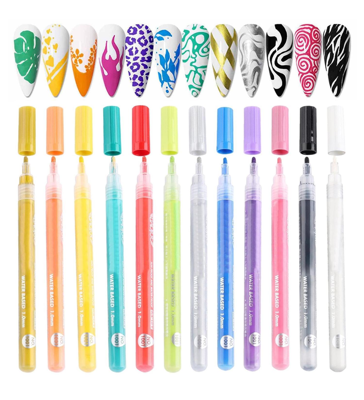 12 Colors Pens 3D Waterproof Nail Painting Kit Pens for Painting Nails Nail Polish Pens Nail Point Graffiti Dotting Liner Nail Accessories - Buy Online on GoSupps.com
