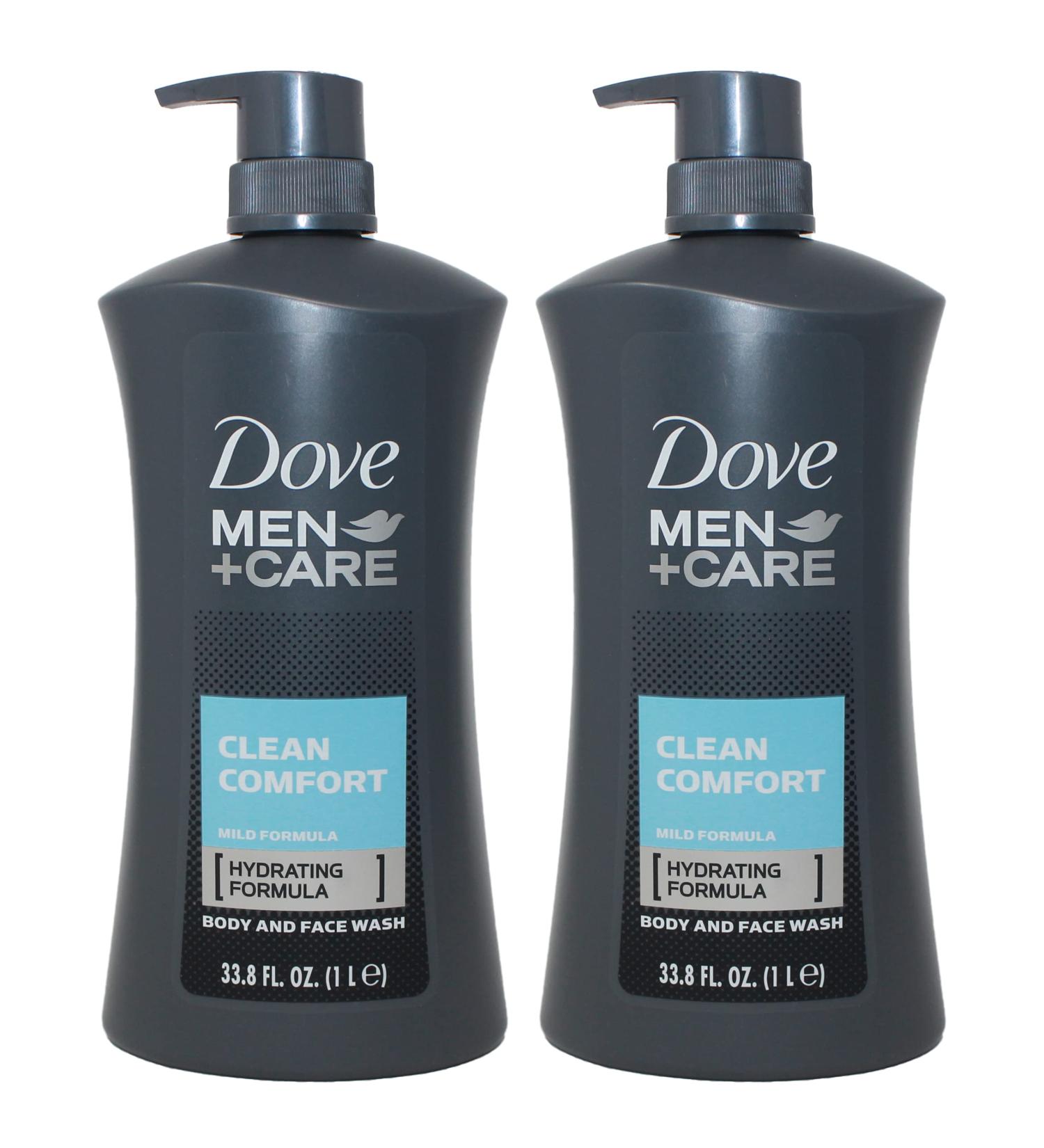 Dove Men + Care Body and Face Wash, Clean Comfort Scent Hydrating Formula, 33.8 Ounce Pump Bottle (Pack of 2)
