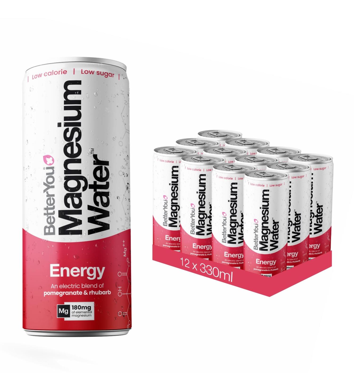 BetterYou Magnesium Mineral Water Energy Natural Sustained Energy Boost Magnesium Glycinate Vital B Vitamins & Nitrates Infused with Pomegranate & Rhubarb Pack of 12 250 ml - Buy Online on GoSupps.com