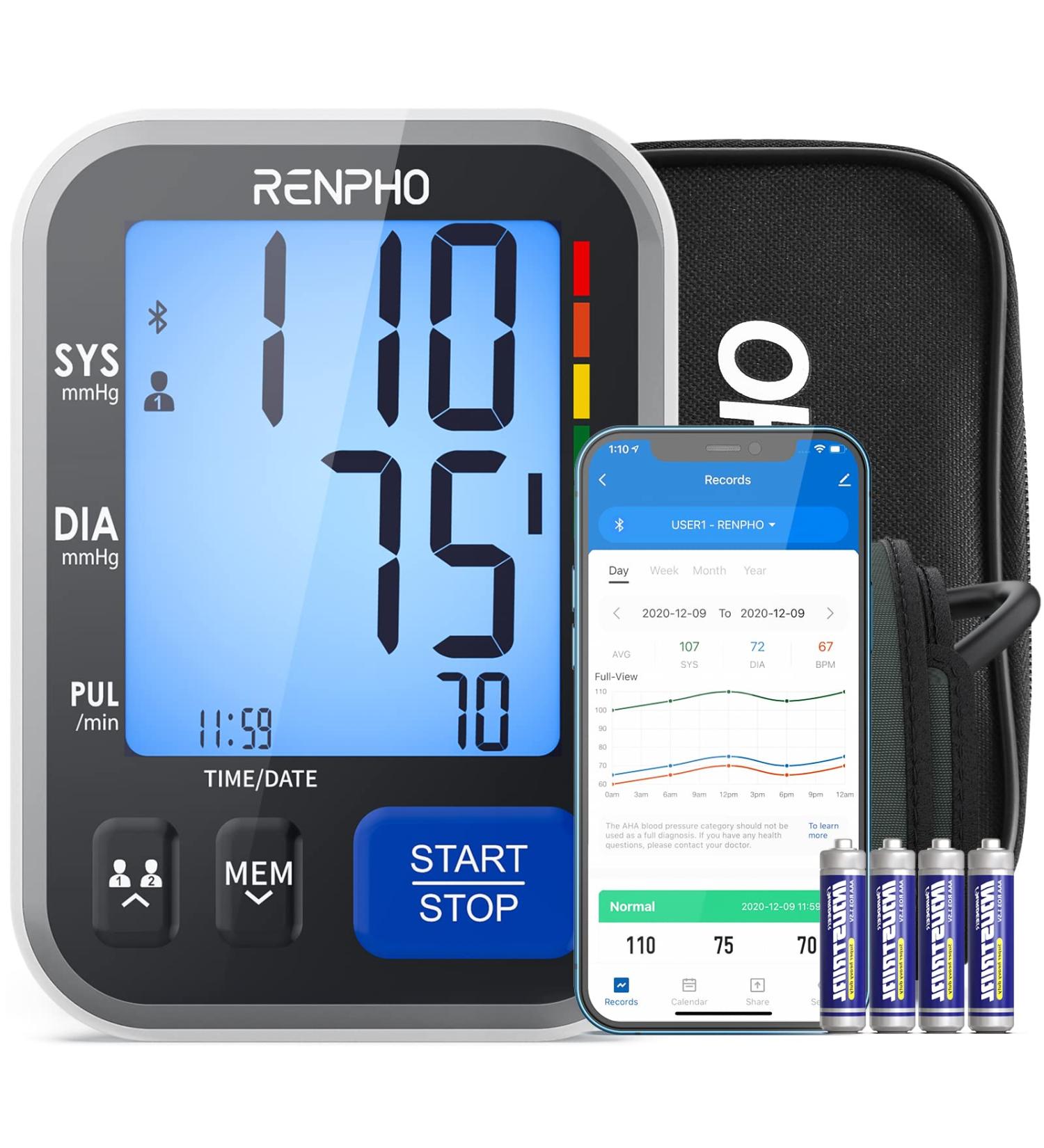 RENPHO Bluetooth Blood Pressure Monitor - Wireless Upper Arm BP Machine with Large Cuff and App for iOS and Android - Accurate Digital Smart BP Monitor for Home Use - 2-Users, Unlimited Memories - Buy Online on GoSupps.com