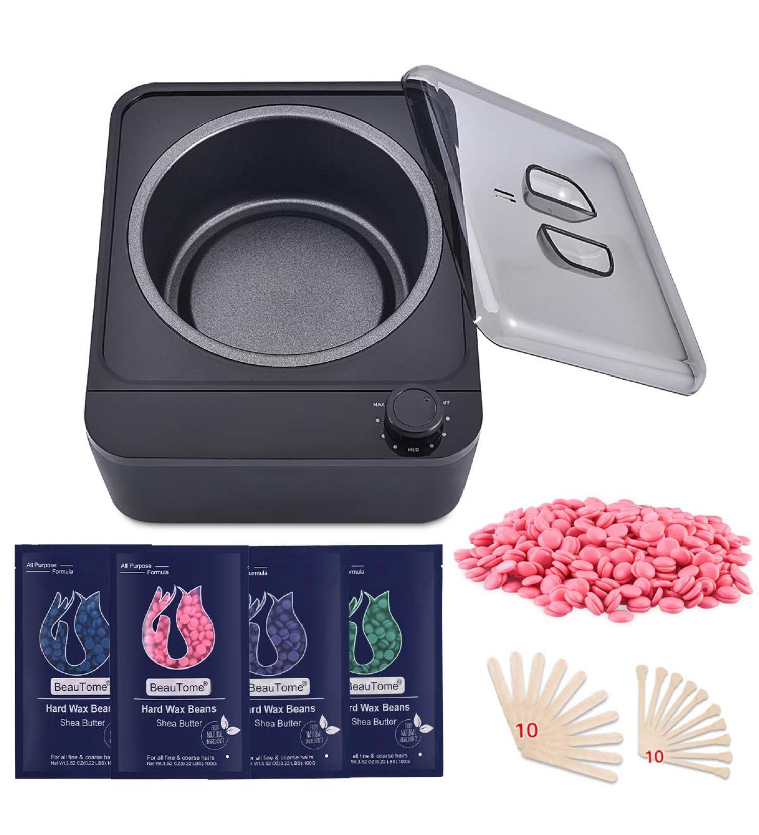 BeauTome Waxing Kit for Women Men - Black Hard Wax Warmer Kit with 4 Bags Beans & 20 Applicator Sticks - Hair Removal for Full Body, Face, Eyebrow, Armpit, Legs, Bikini Brazilian - Buy Online on GoSupps.com