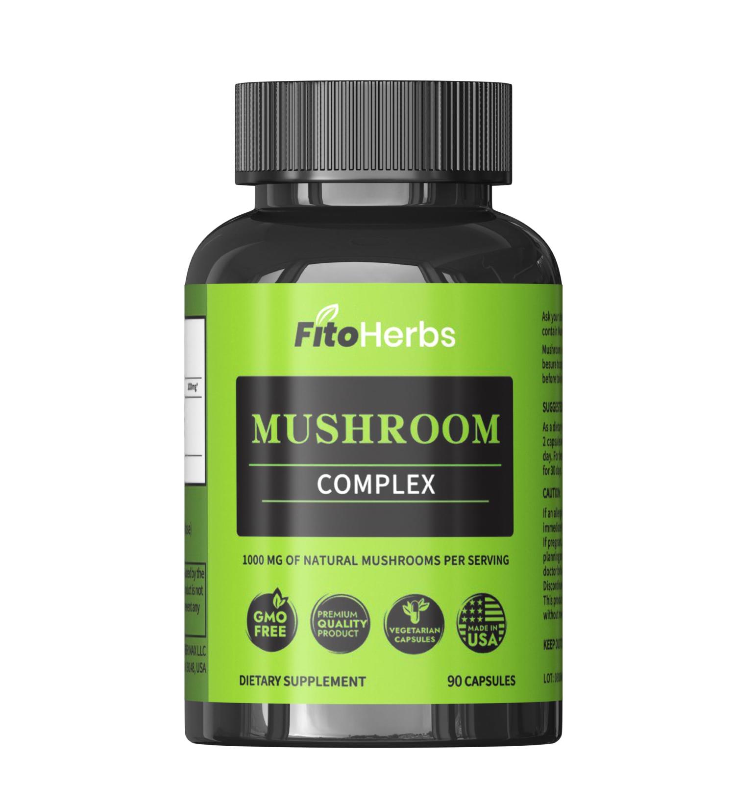 FitoHerbs Mushroom Complex - Shiitake, Lions Mane, Cordyceps, Turkey Tail, Maitake, Reishi, Agaricus Mushrooms Supplement Capsules - Cognitive Improvement - Immune Support - Energy Booster - 90 Caps - Buy Online on GoSupps.com
