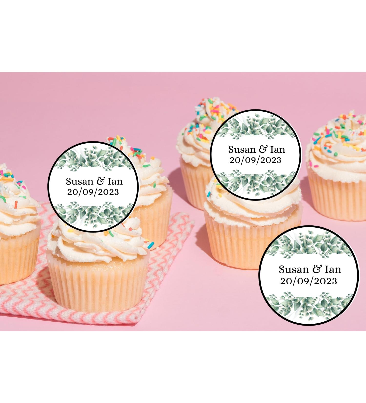 20 x EDIBLE Personalised Wedding cupcake toppers wafer/icing uncut WEDDING/ENGAGEMENT/HEN 1 (icing paper)