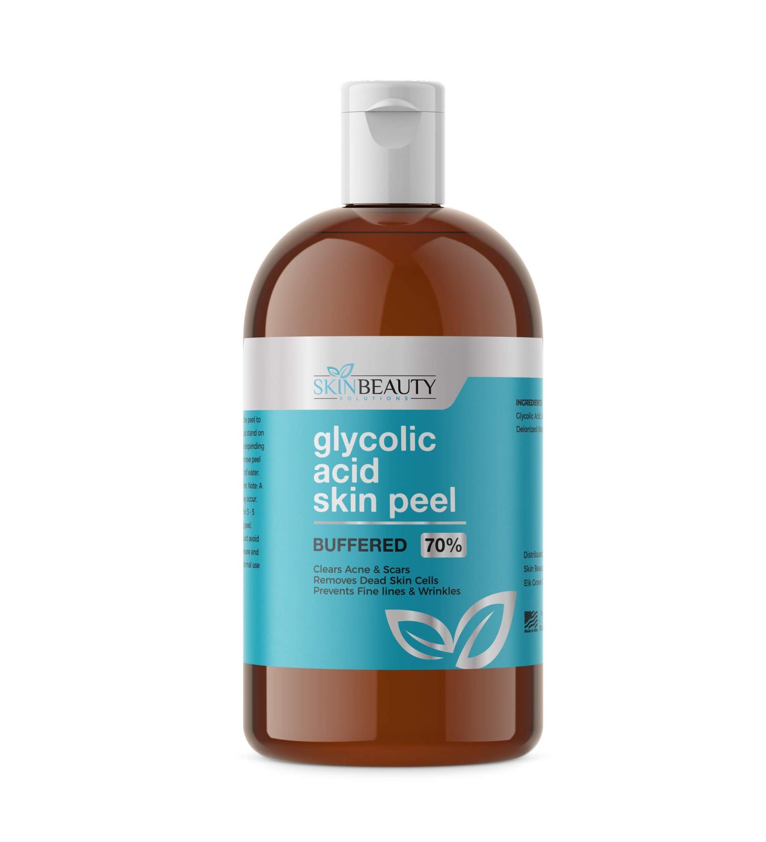 GLYCOLIC Acid 70% Skin Chemical Peel - BUFFERED - Alpha Hydroxy (AHA) For Acne  Oily Skin  Wrinkles  Blackheads  Large Pores Dull Skin  (4oz/120ml)