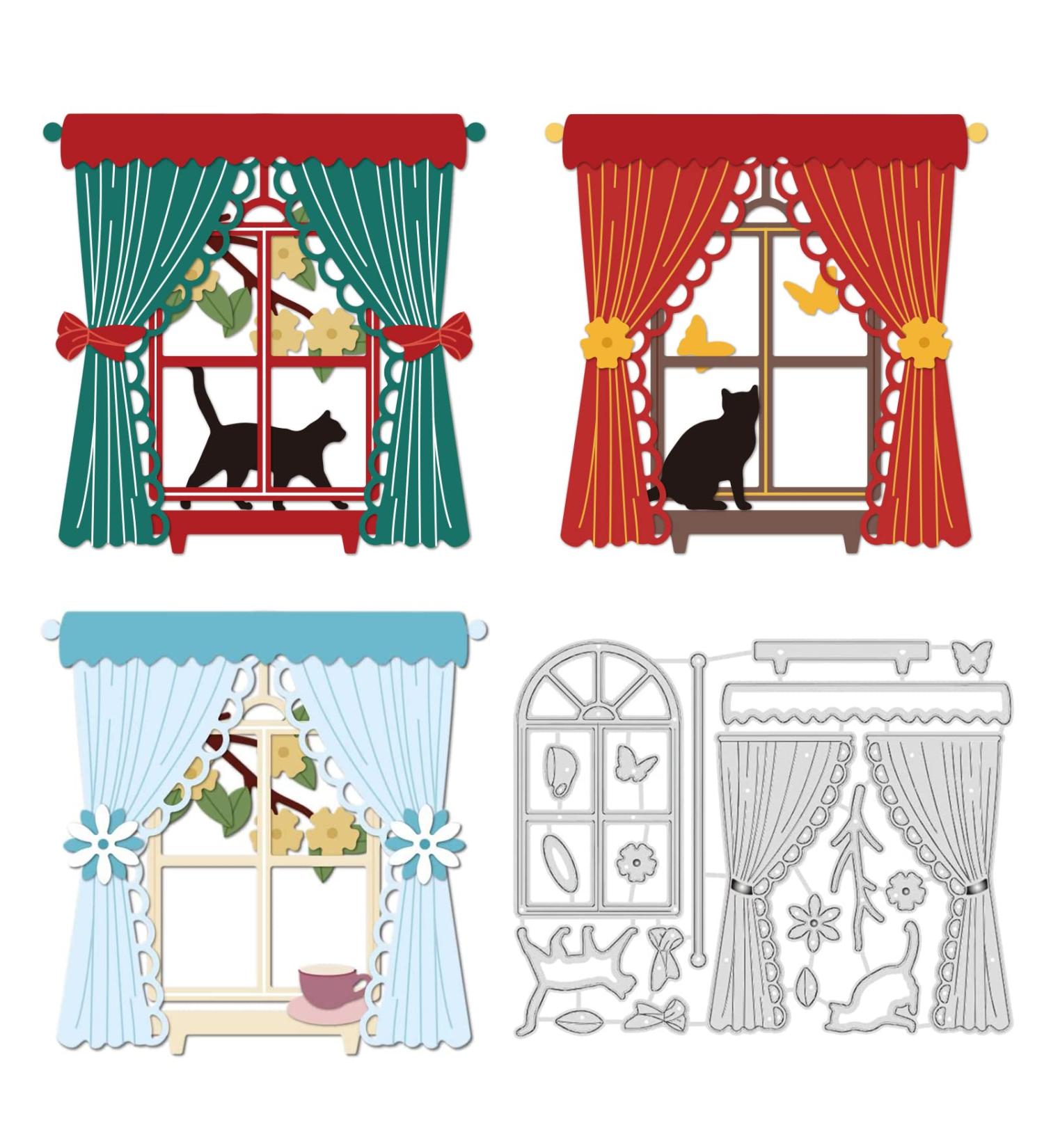 INFUNLY Window Curtain Metal Cutting Dies - Cat Butterfly Pattern for Card Making & Scrapbooking - Buy Online on GoSupps.com