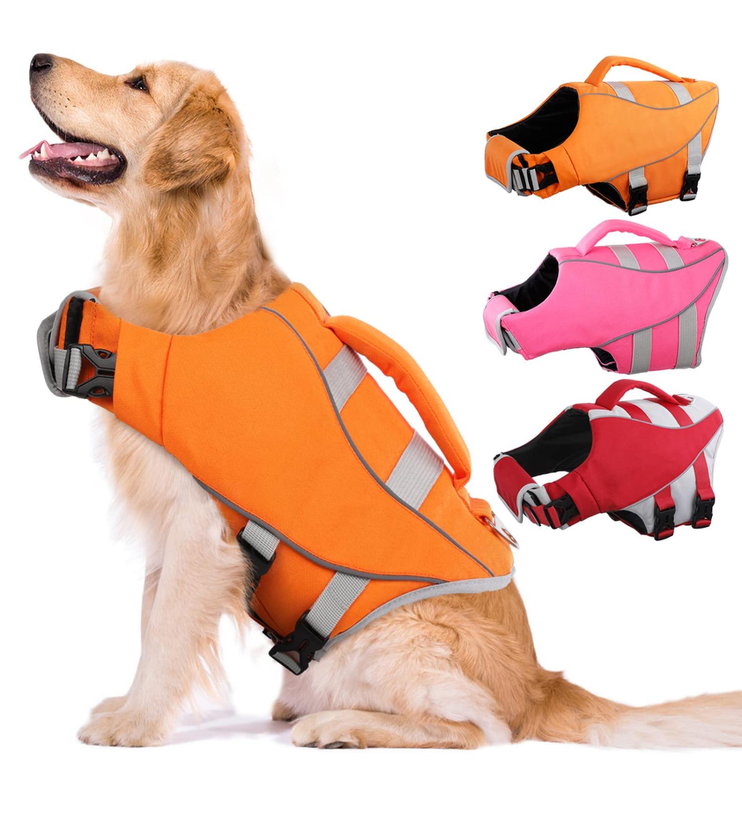 Kuoser Dog Life Jacket - Adjustable Reflective Pet Life Preserver for Small, Medium, and Large Dogs - High Flotation for Pool, Beach, Boating - Large, Yellow (Chest Girth 22.8-29.5'') - Buy Online on GoSupps.com