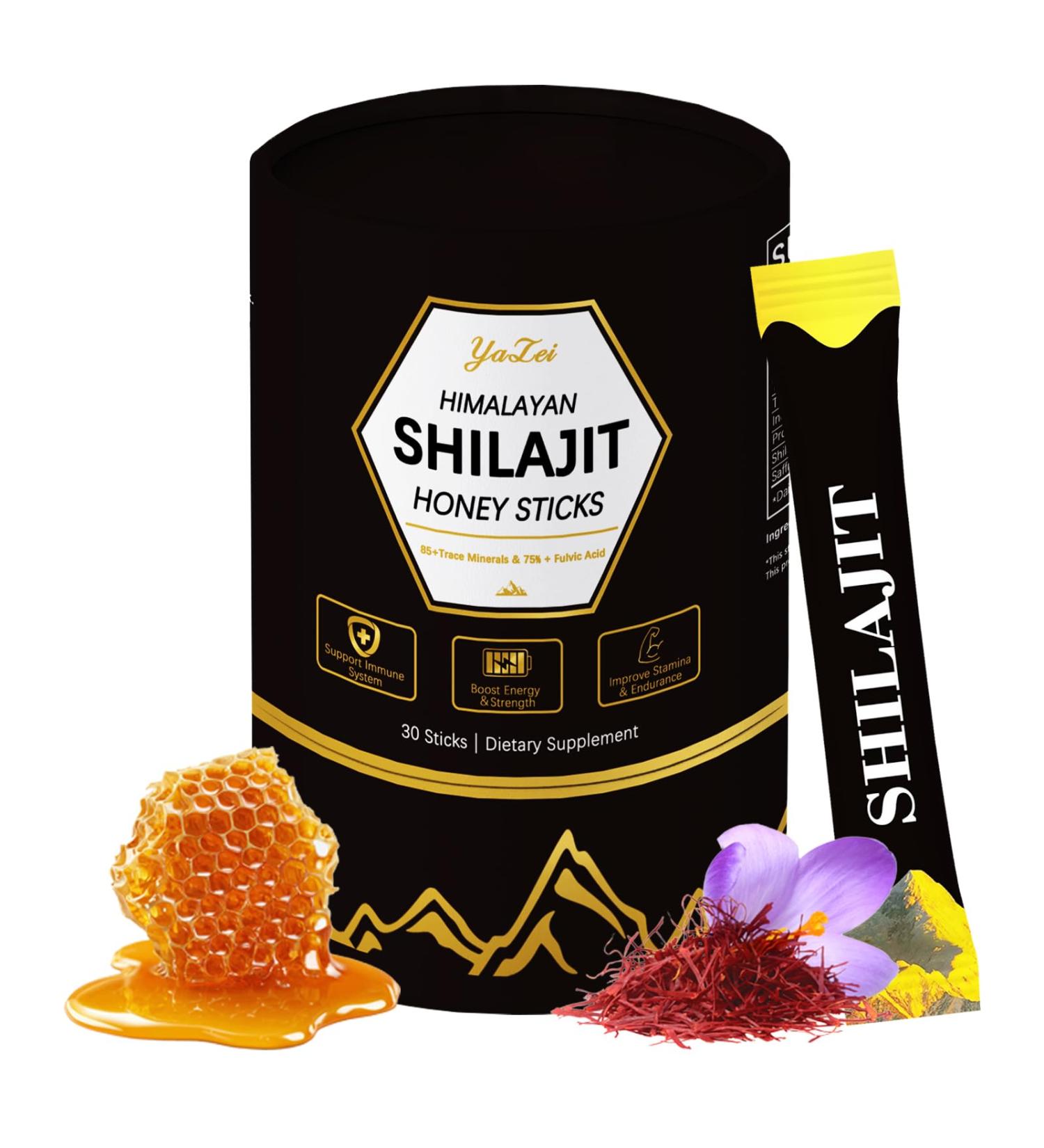 Himalayan Shilajit Honey Sticks Black Thai Honey with Organic Honeys & Saffron 75%+ Fulvic Acid 85%+ Trace Minerals for Enhance Energy & Strength & Immune 30 Sticks Easy to Consume - Buy Online on GoSupps.com
