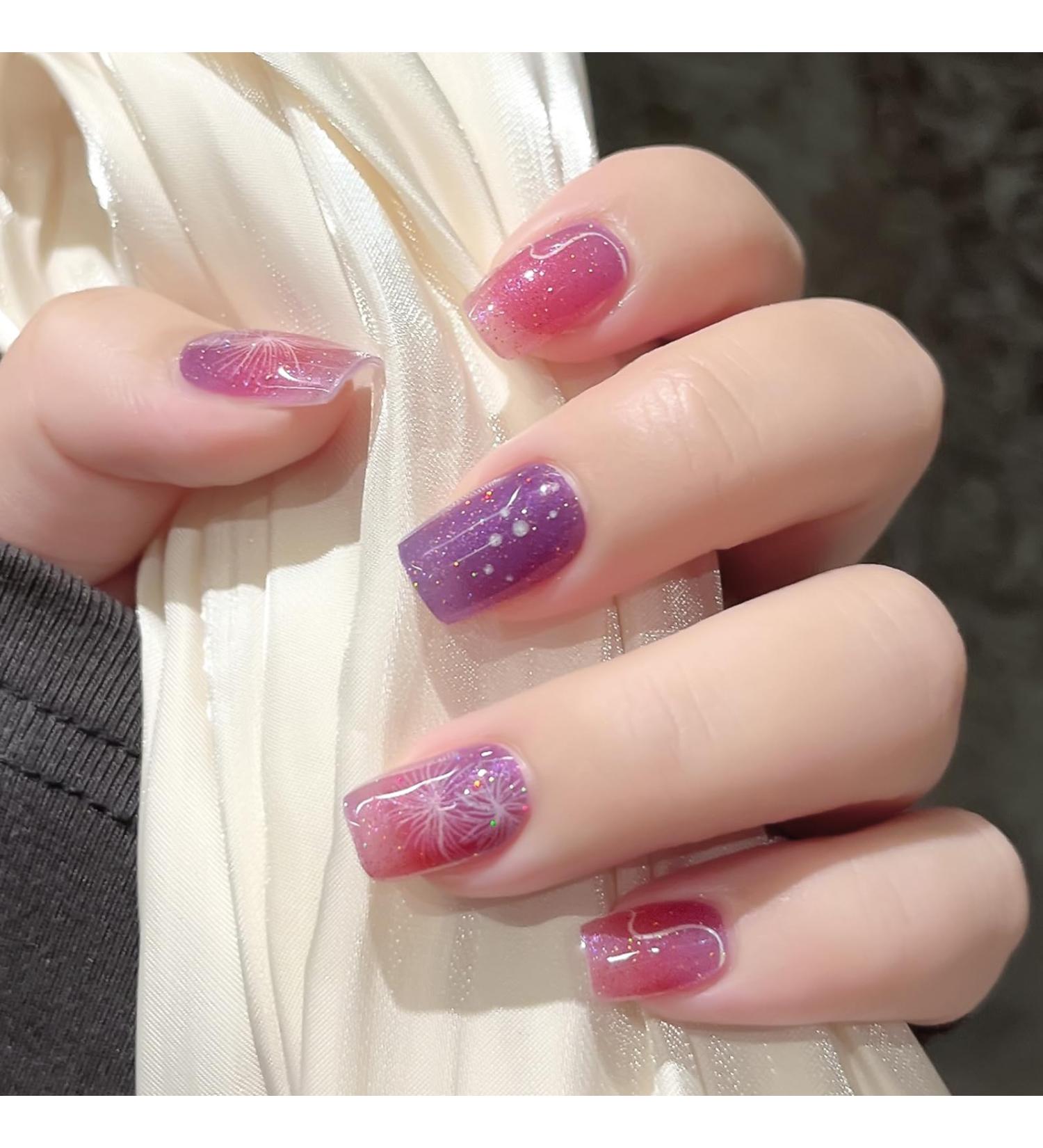 Semi Cured Gel Nail Polish Strips 20Pcs Glitter Gel Nail Stickers Long Lasting Purple Fireworks Design Semi Cured Gel Nail Wraps Work with Any Nail Lamps Easy to Apply & Remove Purple Glow & Fireworks - Buy Online on GoSupps.com