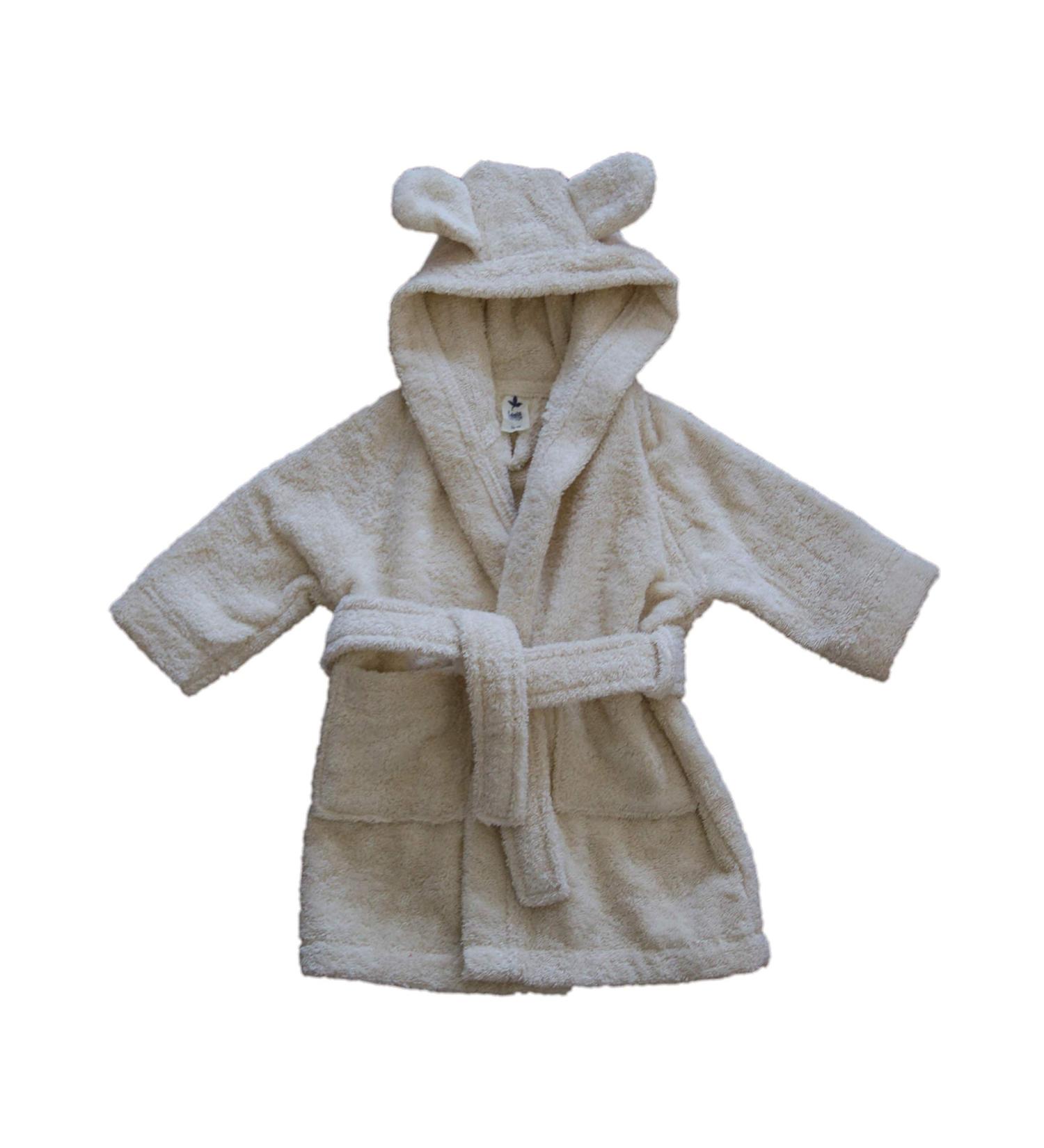 Leela Cotton Baby Children's Bathrobe Organic Cotton with Hood Terry Cloth 74-80 Natural
