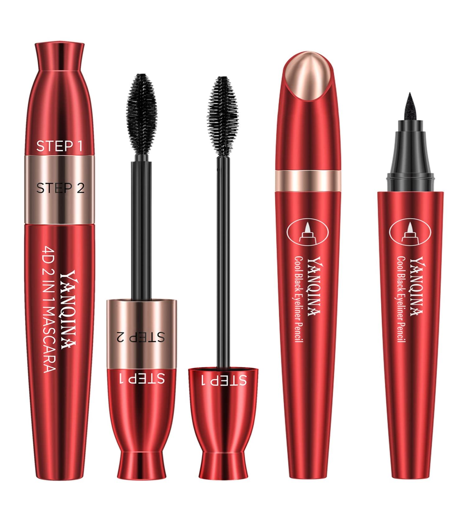AZLESLOG Black Waterproof Eyeliner and 4D Silk Fiber Mascara Set - Long-Lasting, No Clumping, Natural-Looking Brows, All-Day Wear - Buy Online on GoSupps.com