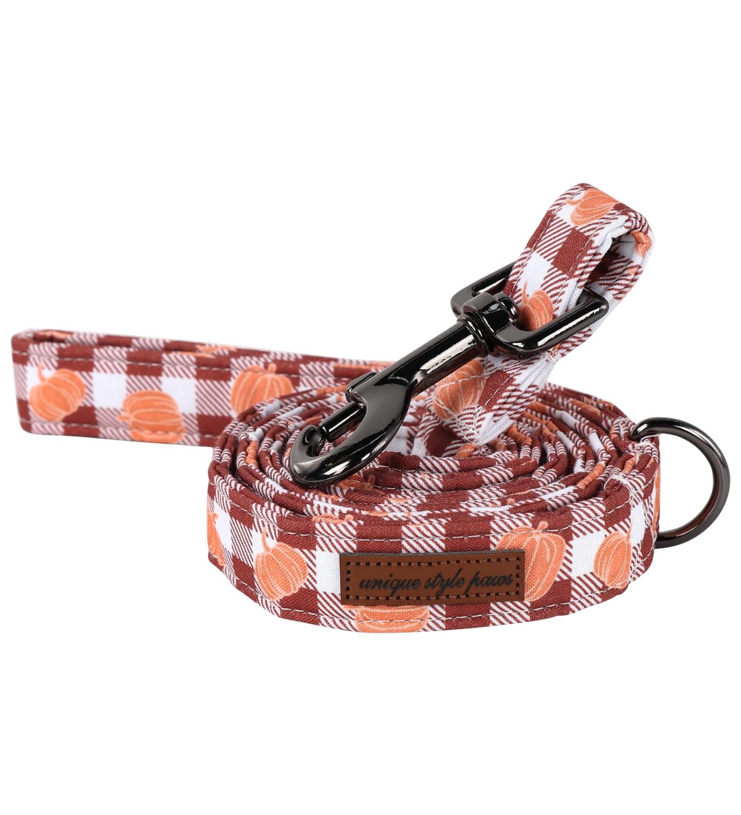 Unique Style Paws Halloween-Hundeleine checkered robust durable cotton training leash for small medium-sized and large dogs XS leash pumpkin with brown grille