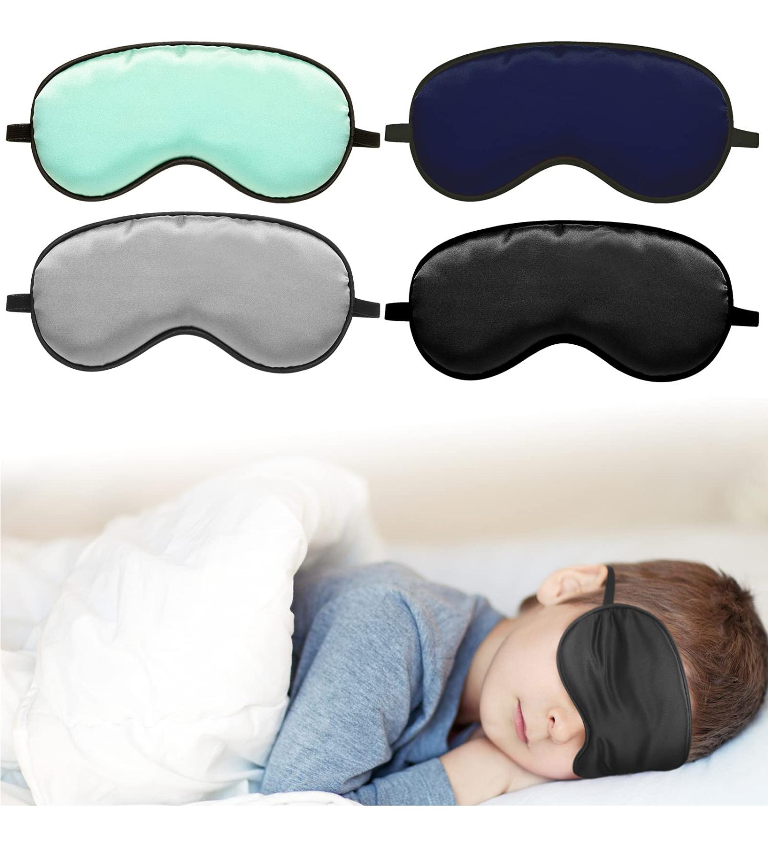 4 Pieces Eye Mask for Sleeping Kids Smooth Silk Soft Eye Cover with Adjustable Strap Blindfold for Sleeping Blocking Out Lights Childhood Kids Gift for Boys Girls (Black  Gray  Blue  Green) - Buy Online on GoSupps.com