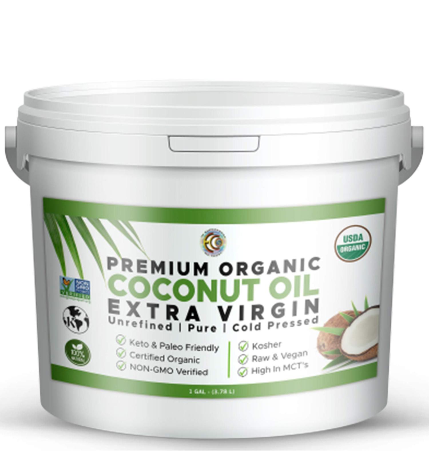 Earth Circle Organics Premium Ultra Pure UNREFINED Organic Extra Virgin Coconut Oil - Cold Pressed, Gluten-Free, Keto & Paleo Friendly - 1 Gallon - Buy Online on GoSupps.com