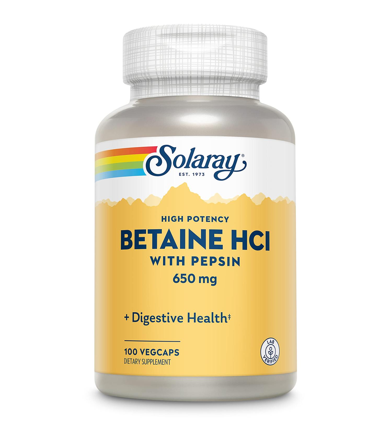 Buy Solaray HCL with Pepsin 650 mg - 100 Vegetarian Capsules for Digestive Health - Buy Online on GoSupps.com
