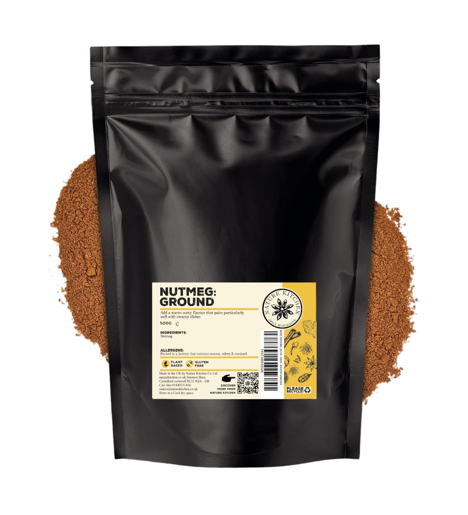 Nature Kitchen Nutmegs Ground 500g - Gluten-Free & Vegan Seasoning Spices for Everyday Cooking, Marinades, Sauces, Frying, Baking, Grilling - Buy Online on GoSupps.com