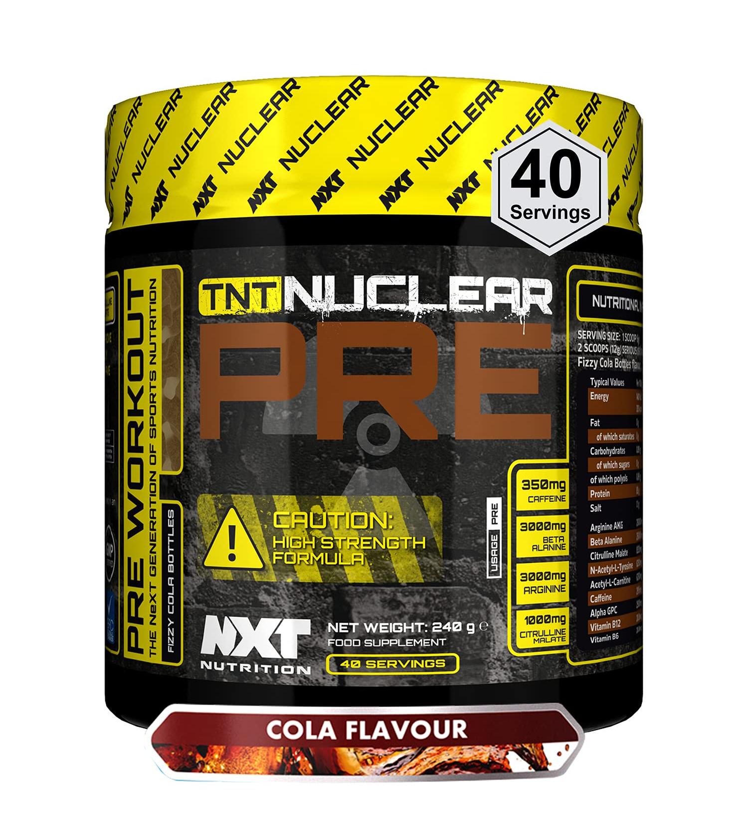 NXT Nutrition TNT Nuclear Pre Workout Energy Drink - 40 Servings | L-Citrulline, Beta Alanine, 350mg Caffeine for Pump, Endurance & Focus | Mixed Candy Vegan Flavor - Buy Online on GoSupps.com