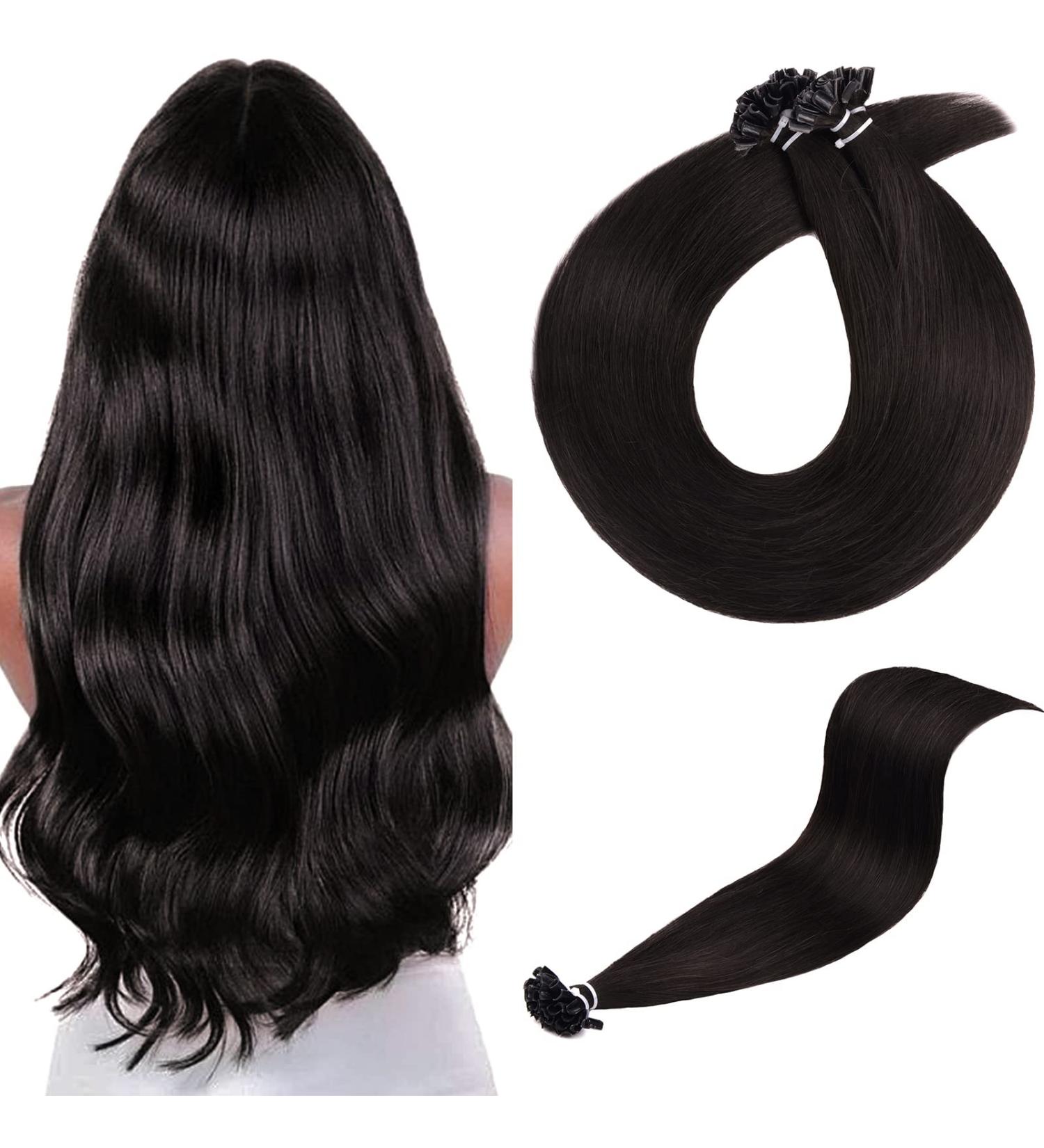 Neitsi U Tip Human Hair Extensions 12 Inch 50 Strands | Pre Bonded Keratin Black Brown Straight Silky | Real Natural Hair Extensions - Buy Online on GoSupps.com