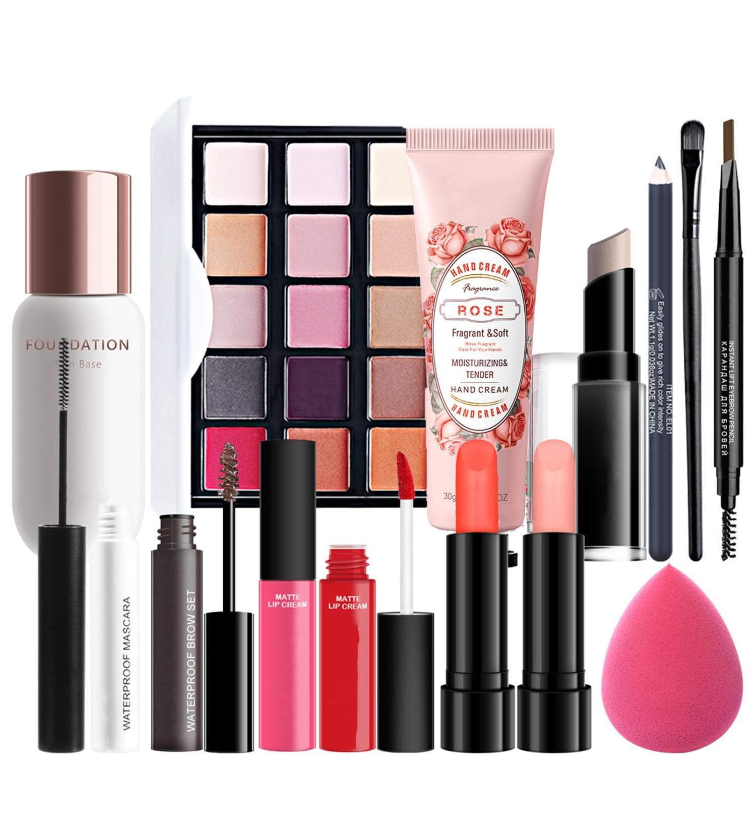 15 Colors All In One Makeup Kit for Beginners & Pros - Eyeshadow, Lip Gloss, Foundation, Eyebrow Pencil | Makeup Gift Set for Women - Buy Online on GoSupps.com