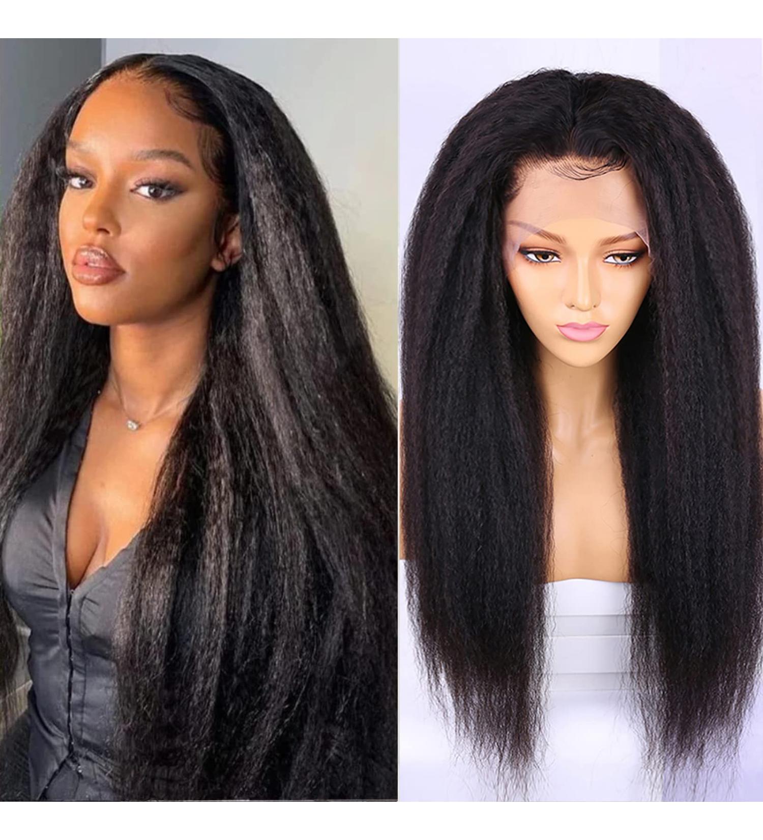 USUCHBEAUTY 24 Inch Kinky Straight Human Hair Wig 180% Density | HD Yaki Straight Glueless Wig for Black Women | Brazilian Virgin Transparent Lace Wig - Pre Plucked 13x4 Human Hair Wig - Buy Online on GoSupps.com