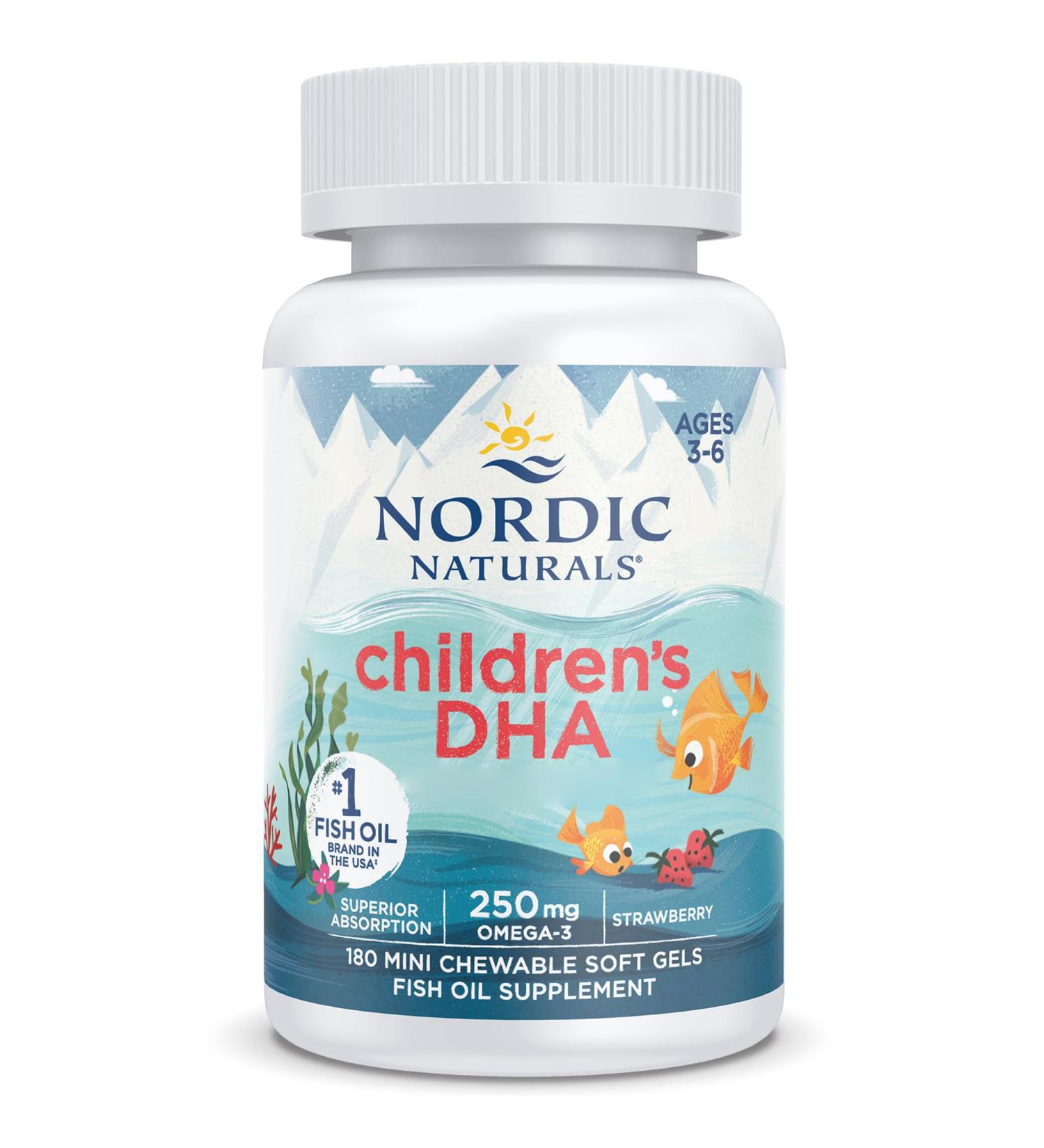 Nordic Naturals Children's DHA 250mg Omega-3 Cod Liver Oil Strawberry Flavor with EPA & DHA 180 Soft Capsules Lab Tested Soy Free Gluten Free Non-GMO - Buy Online on GoSupps.com