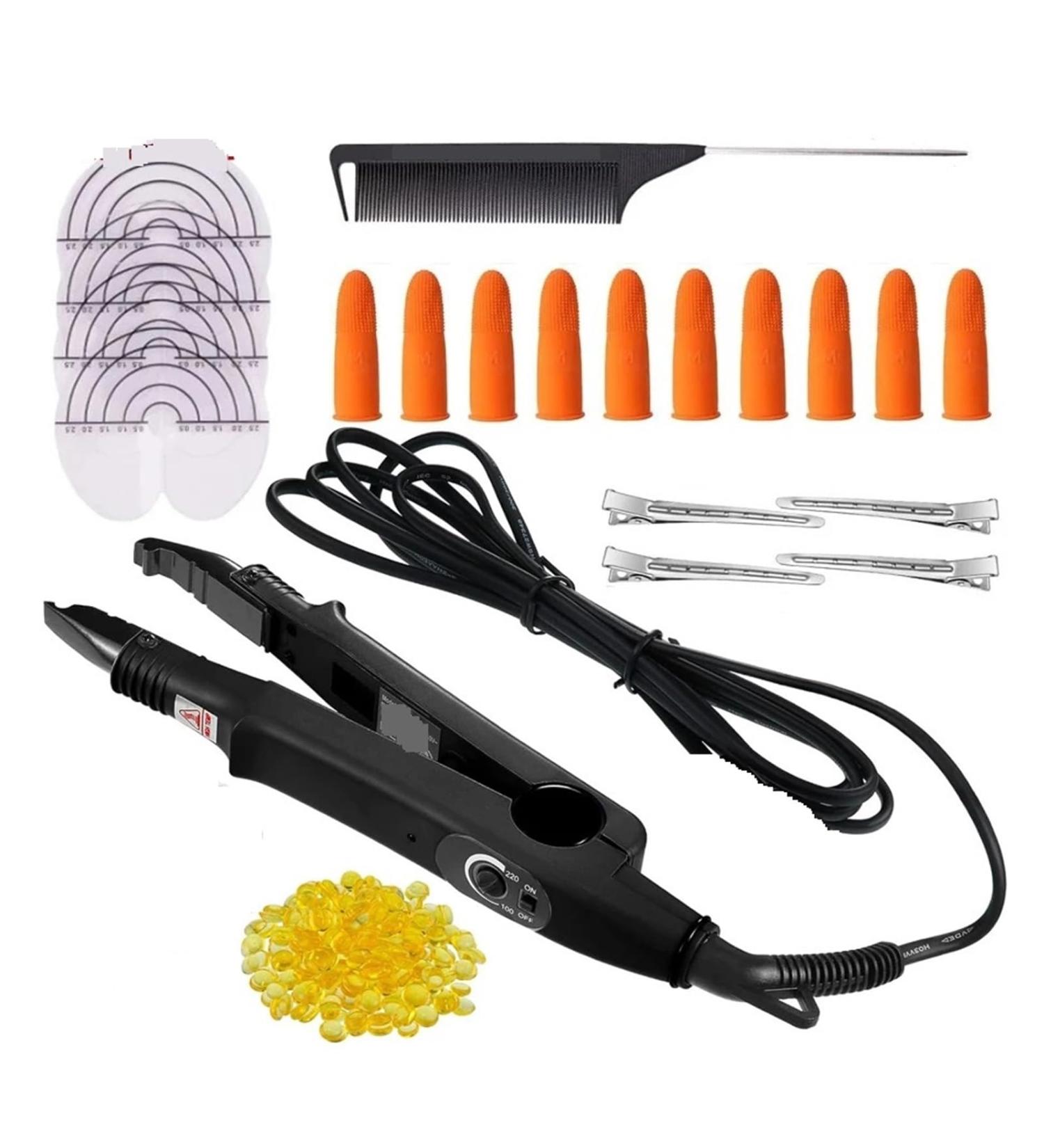 Hair extension iron Pro Hair Extensions Tools Heat Iron Connector Wand Melting Tool Set Italian Keratin Glue Hair Clips Finger Protector Comb - Buy Online on GoSupps.com