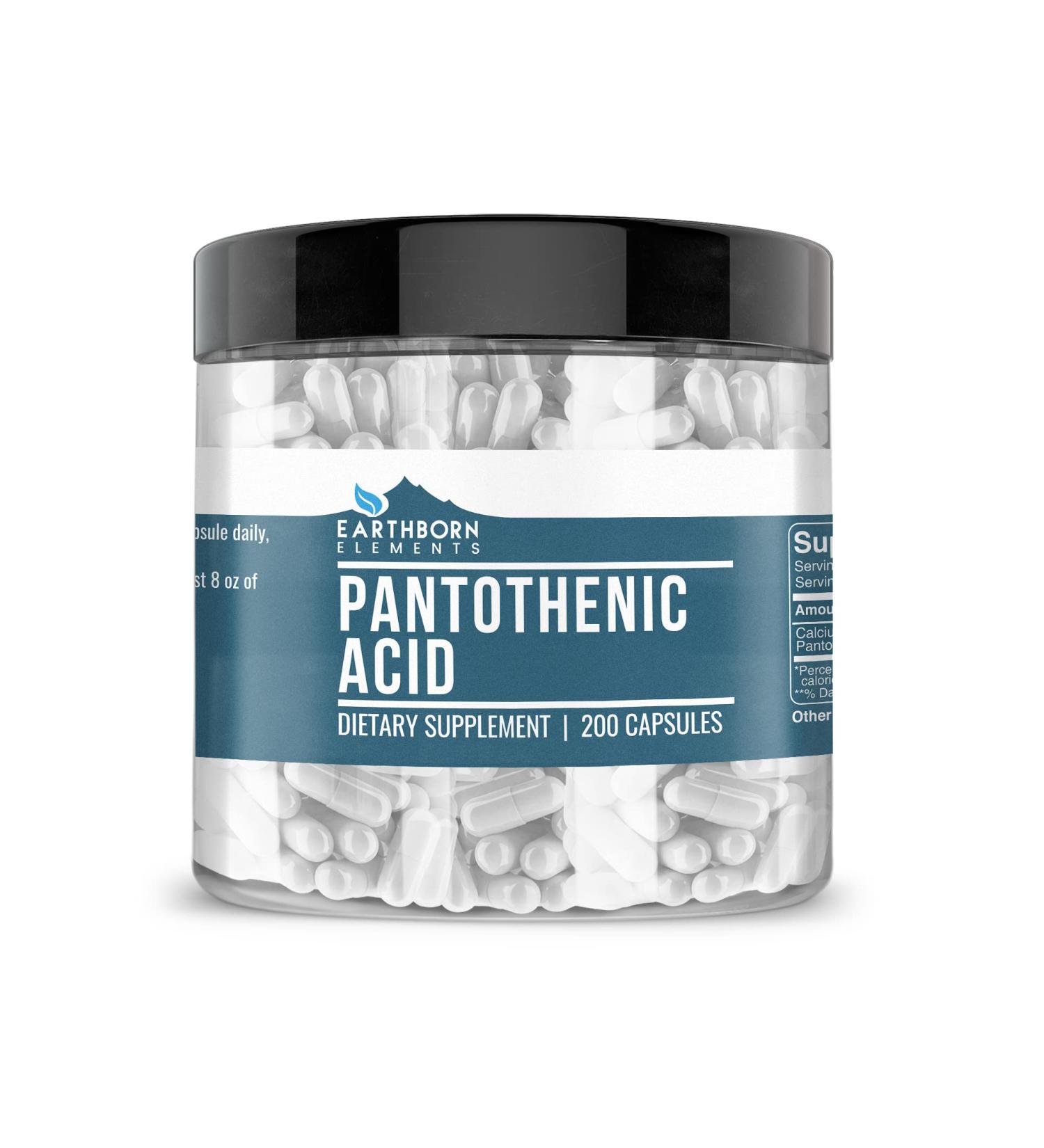 Earthborn Elements Pantothenic Acid 200 Capsules - Pure, Undiluted & Additive-Free - Buy Online on GoSupps.com