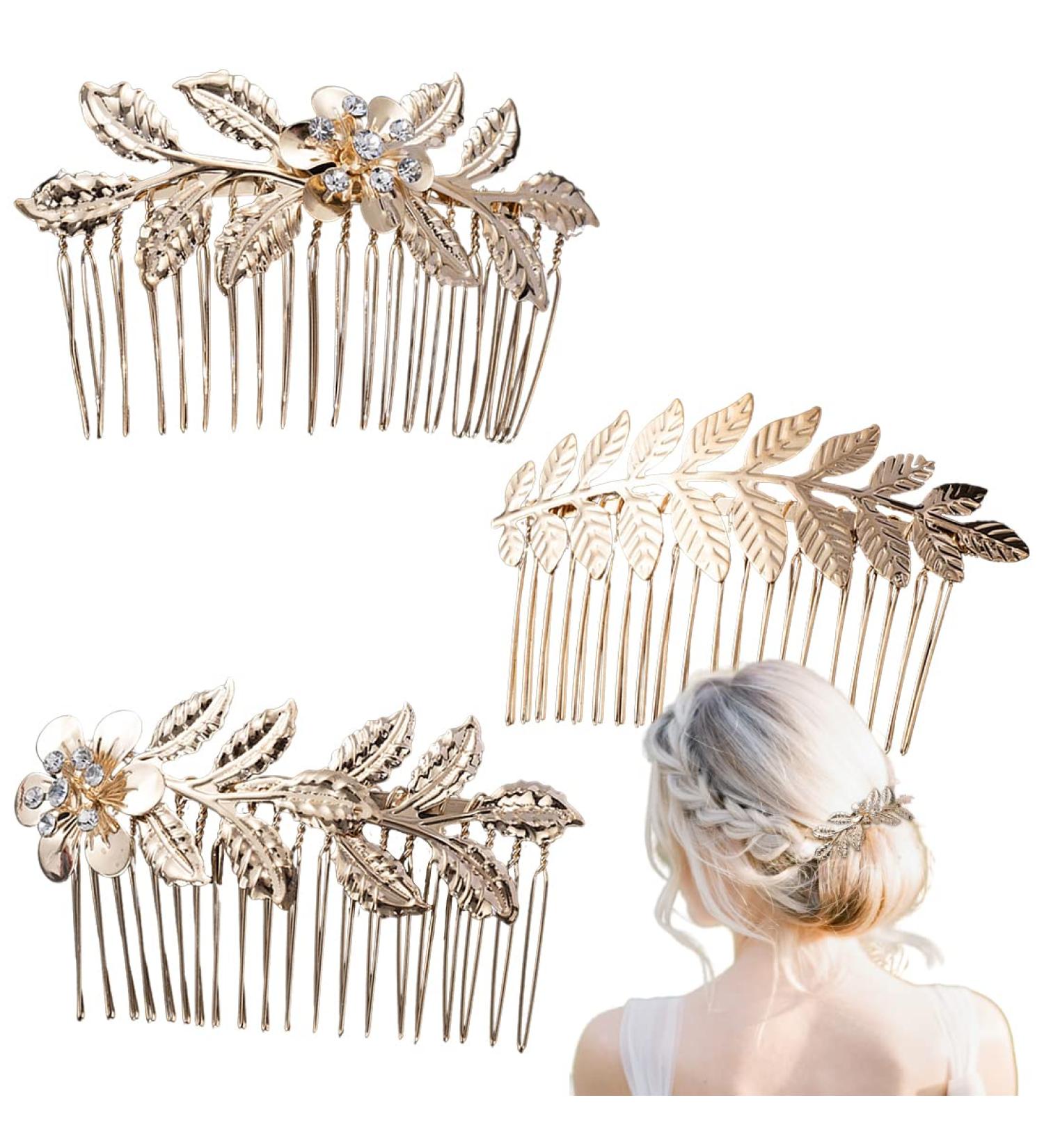 Elegant XPEX 3-Piece Gold Hair Jewelry Set - Leaf Hair Combs for Women | Easy Hair Styling & Stunning Designs - Buy Online on GoSupps.com