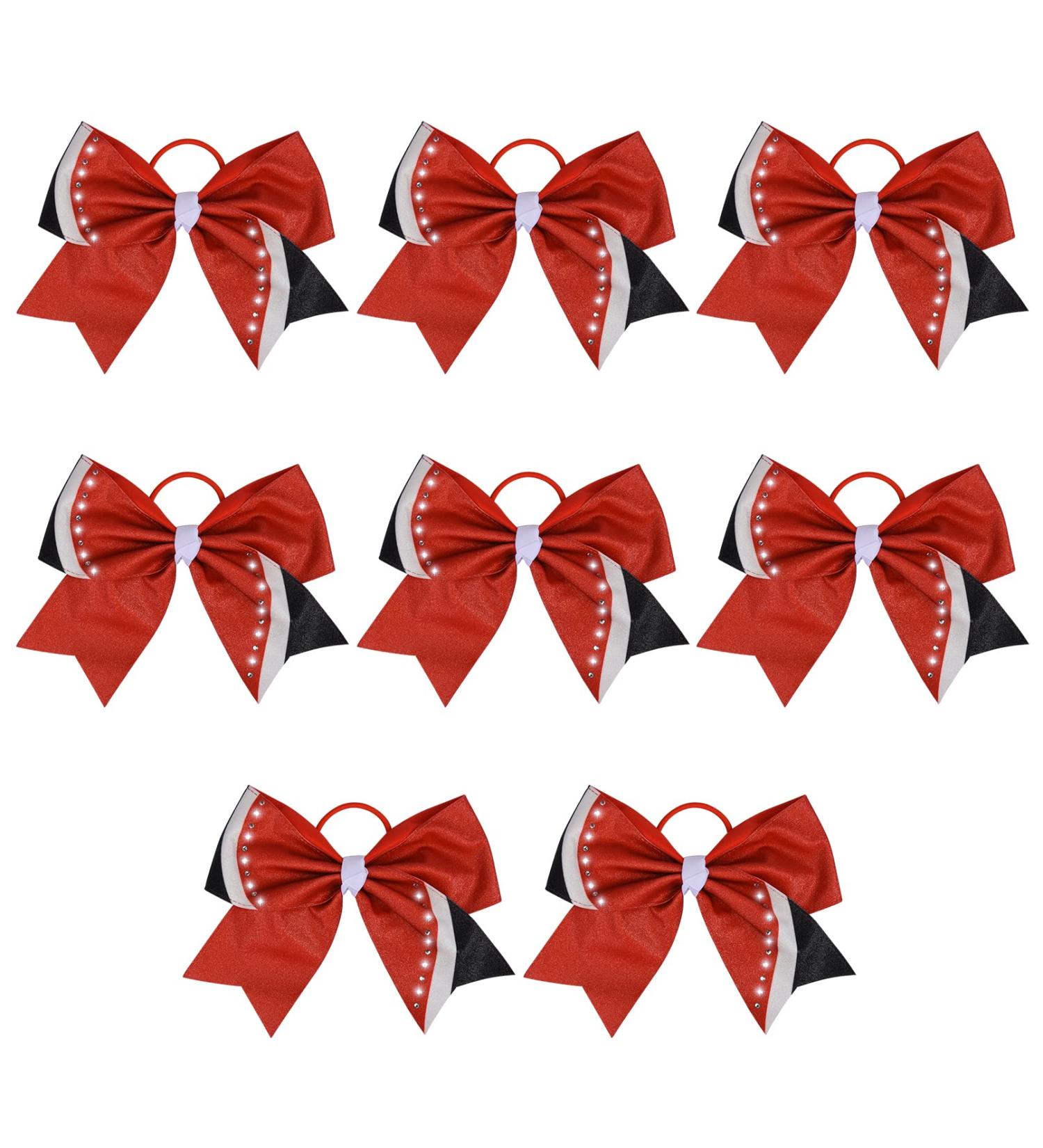 Glitter Red Cheer Bows - Set of 8 Large Shiny Rhinestone Black Hair Bows for Girls - Ideal for Cheerleaders, Softball, and Sports - Handmade Ponytail Holders - Buy Online on GoSupps.com