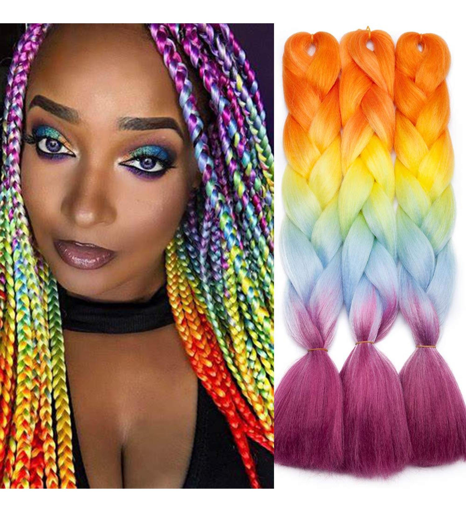 Tess Braids Extensions - Blue Jumbo Braids 60cm | KanCalon Kunsthaar for Box Braids | Ombre Hair Braid 100g (Orange/Blue/Red) - Buy Online on GoSupps.com