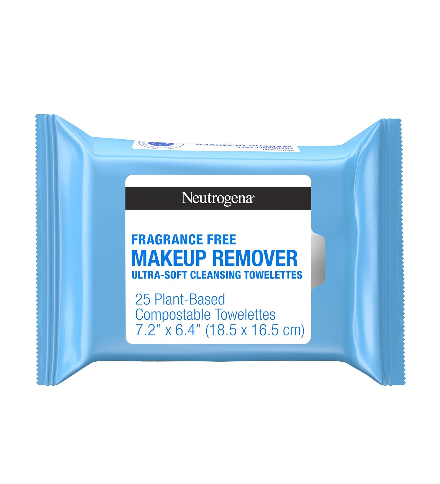 Neutrogena Fragrance-Free Makeup Remover Face Wipes - Gentle Daily Cleansing Towelettes for Waterproof Makeup - 25 ct Pack - Alcohol & Fragrance Free - 100% Plant-Based Fibers - Buy Online on GoSupps.com