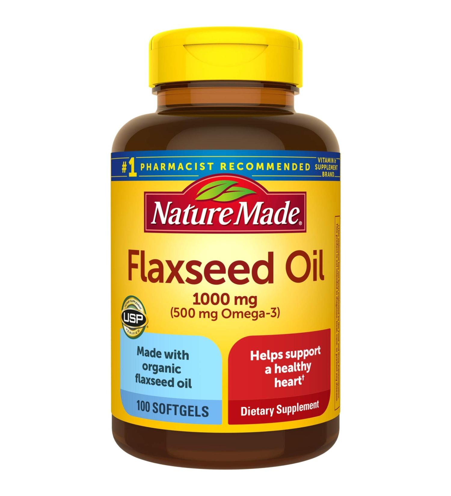 Nature Made Flaxseed Oil 1000mg Softgels - 100 Count | Heart Health Support - Buy Online on GoSupps.com