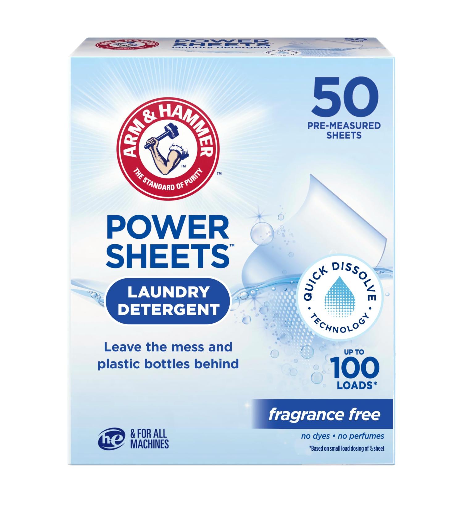Arm & Hammer Power Sheets Laundry Detergent - Fragrance Free 50ct | Eco-Friendly Efficient Cleaning for 50 Loads - Shop Internationally - Buy Online on GoSupps.com
