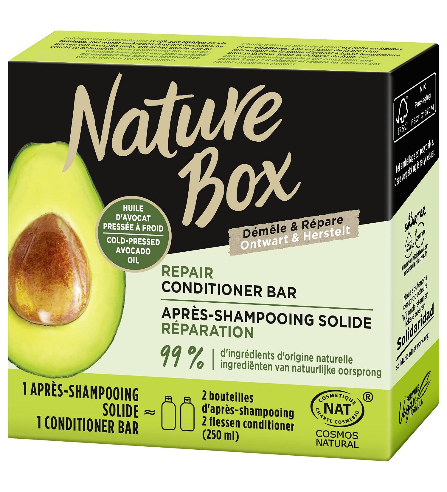 Nature Box - Conditioner Solid Repair - With Cold Pressed Avocado Oil - Detangles and Repairs - Hair Care - 99% Natural Ingredients - 80g Solid - Buy Online on GoSupps.com