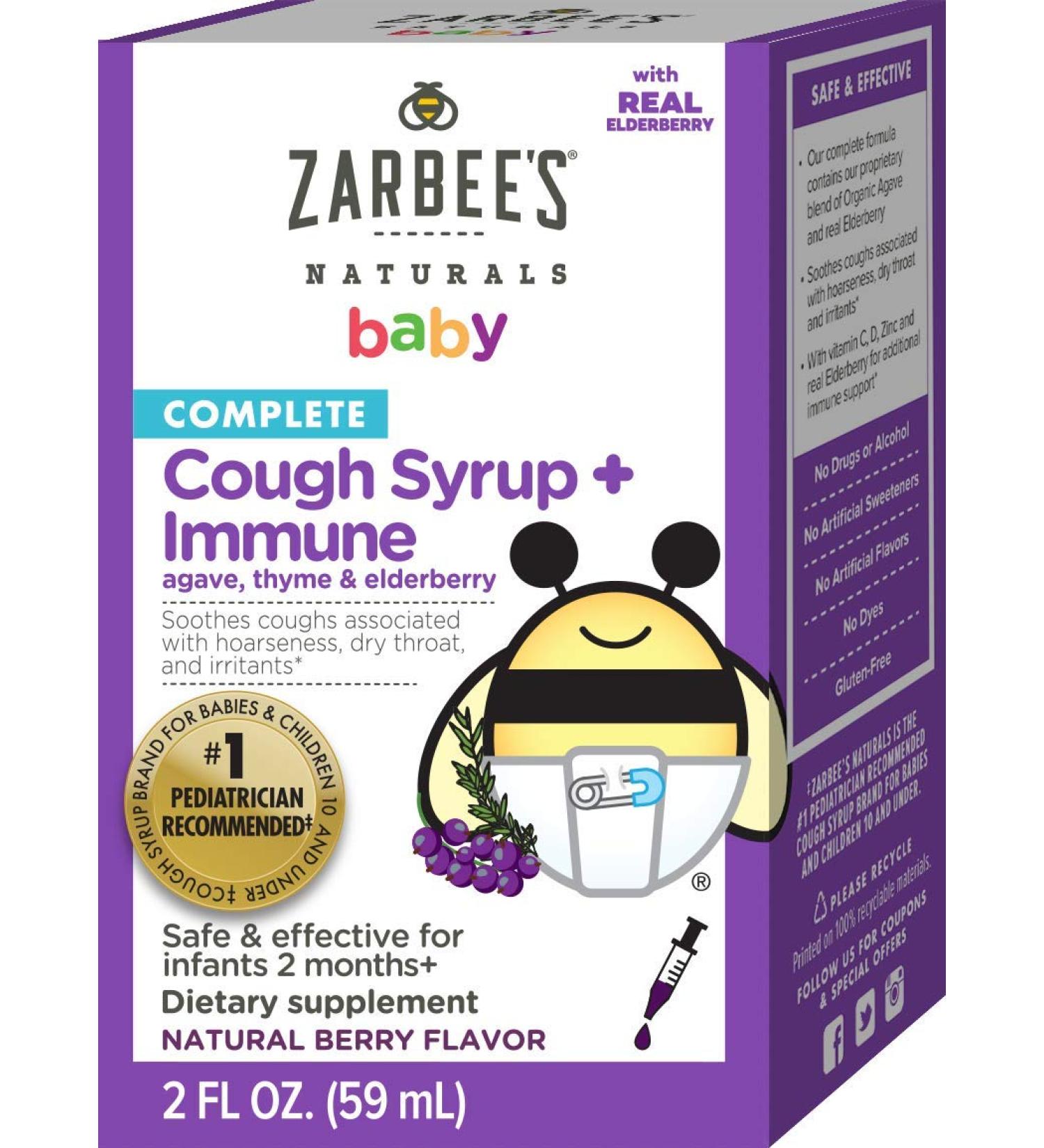 Zarbee's Naturals Baby Cough Syrup with Agave  Thyme & Elderberry - 2 Fl Oz | Immune Support - Buy Online on GoSupps.com