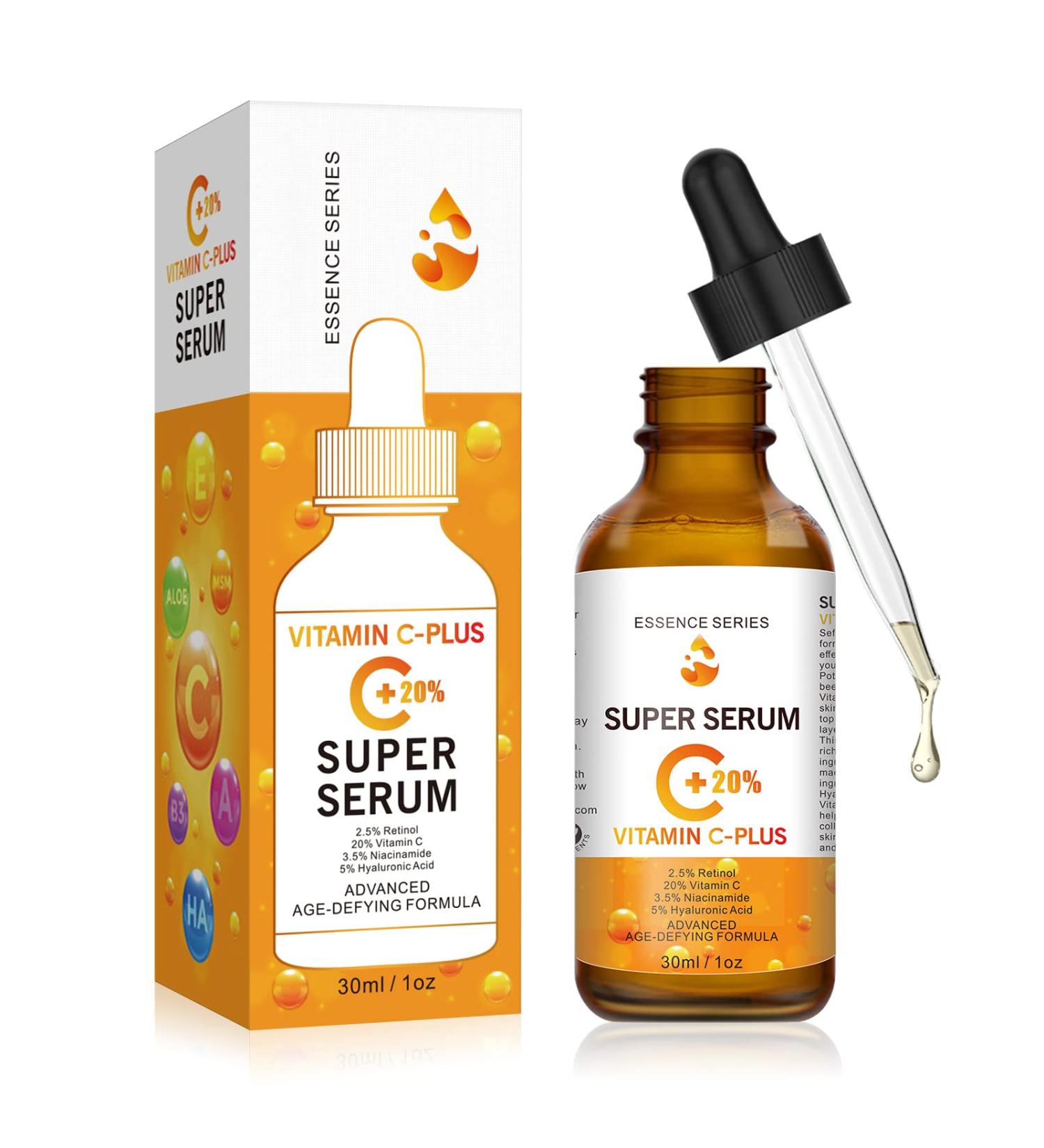20% Vitamin C Serum for Face with Hyaluronic Acid & Retinol Serum 30ML Natural Anti Aging & Wrinkle Facial Serum Boost Skin Collagen Hydrate Brighten Plump Skin (30ml) - Buy Online on GoSupps.com
