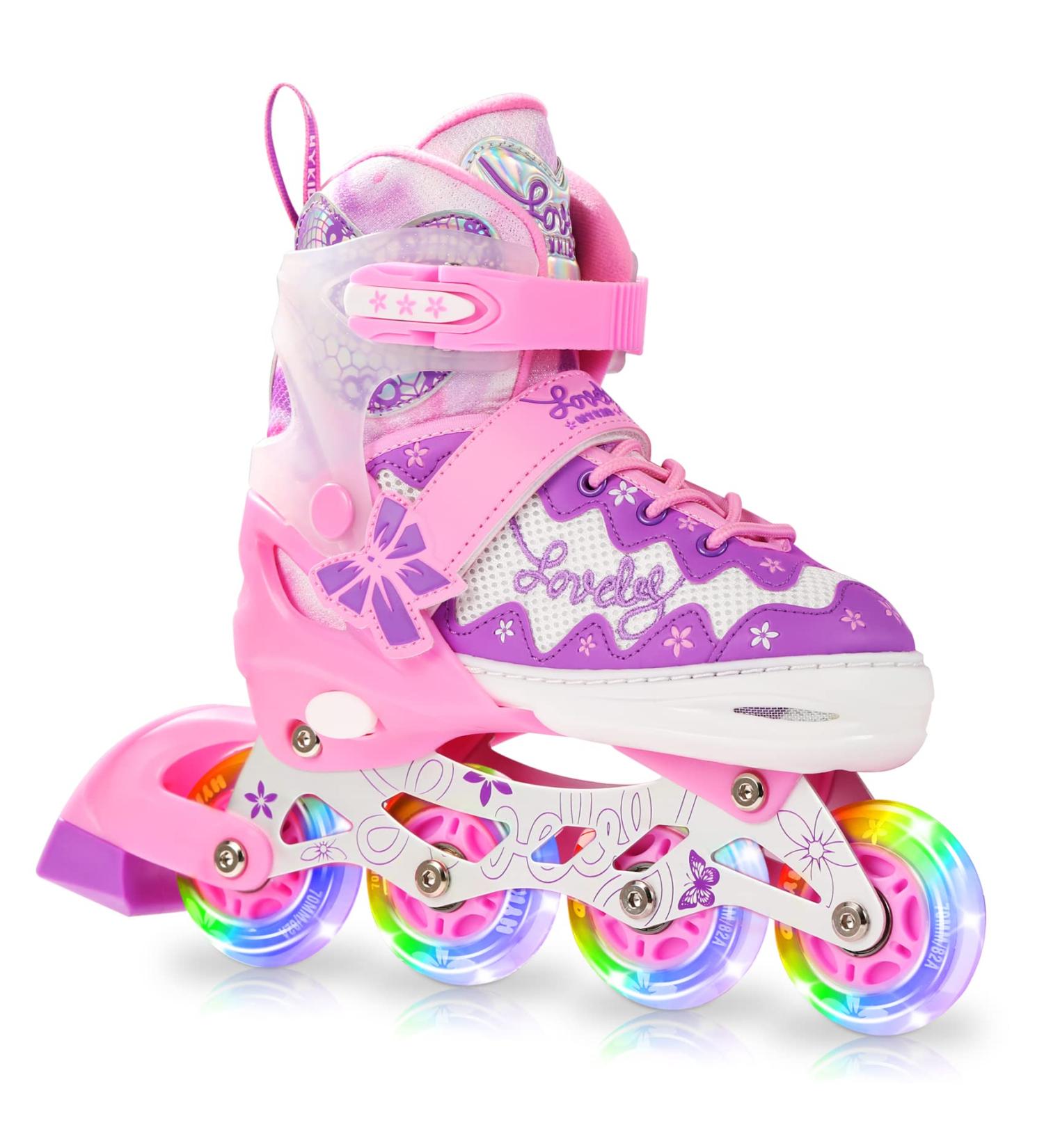 Hykid Adjustable Inline Skates with Floral Motif & Light Up Wheels - Purple (US Size 5-7) - Buy Online on GoSupps.com