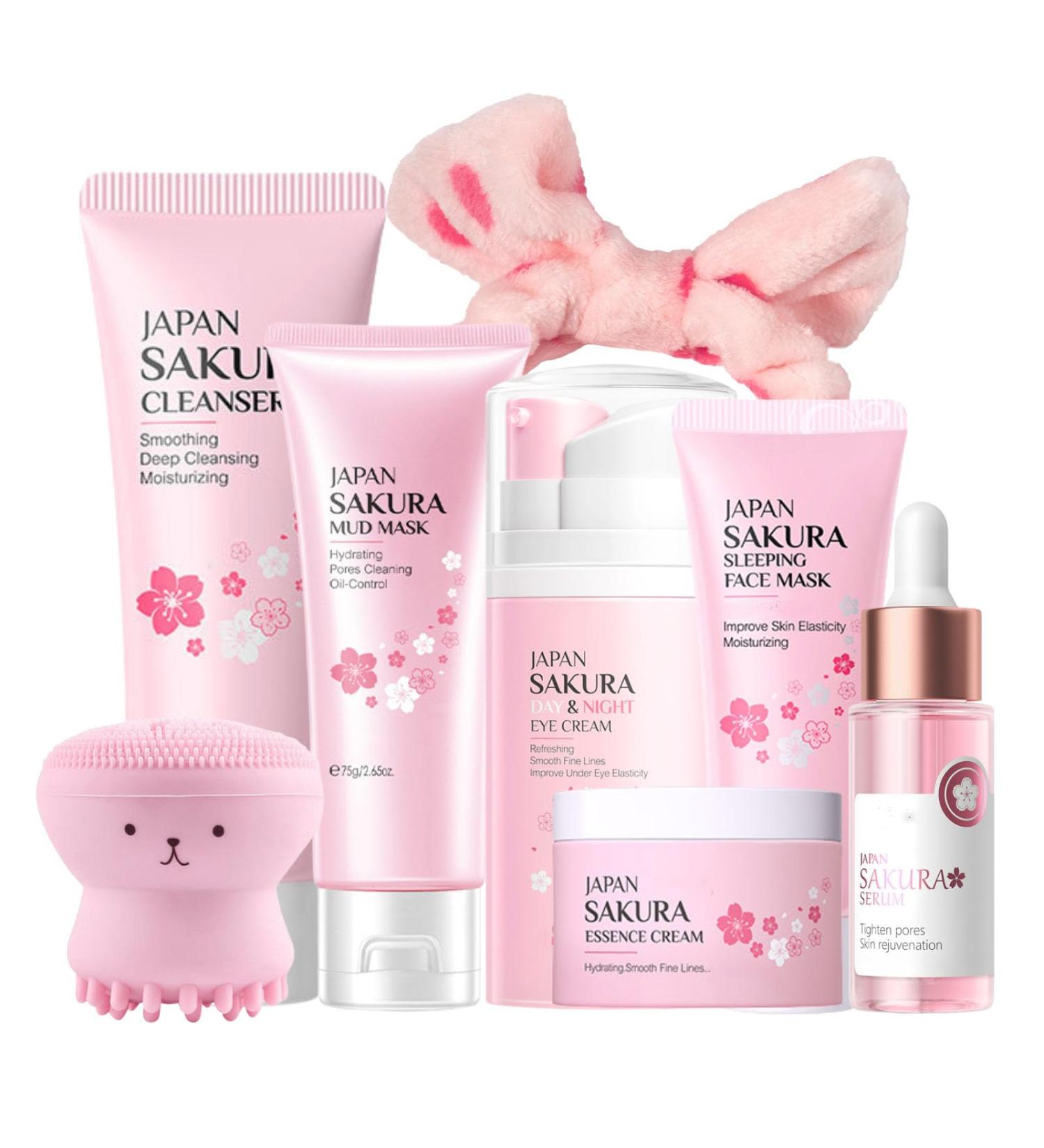 Japan Sakura Skincare Set Women Gifts - 8 Pcs Teenage Skin Care Set - Skin Care for Teens 10-12 - Skincare for Girls 10-12 - Teen Skin Care Kit with Face Mask Cleanser Cream Headband Cherry Blossom One Size - Buy Online on GoSupps.com