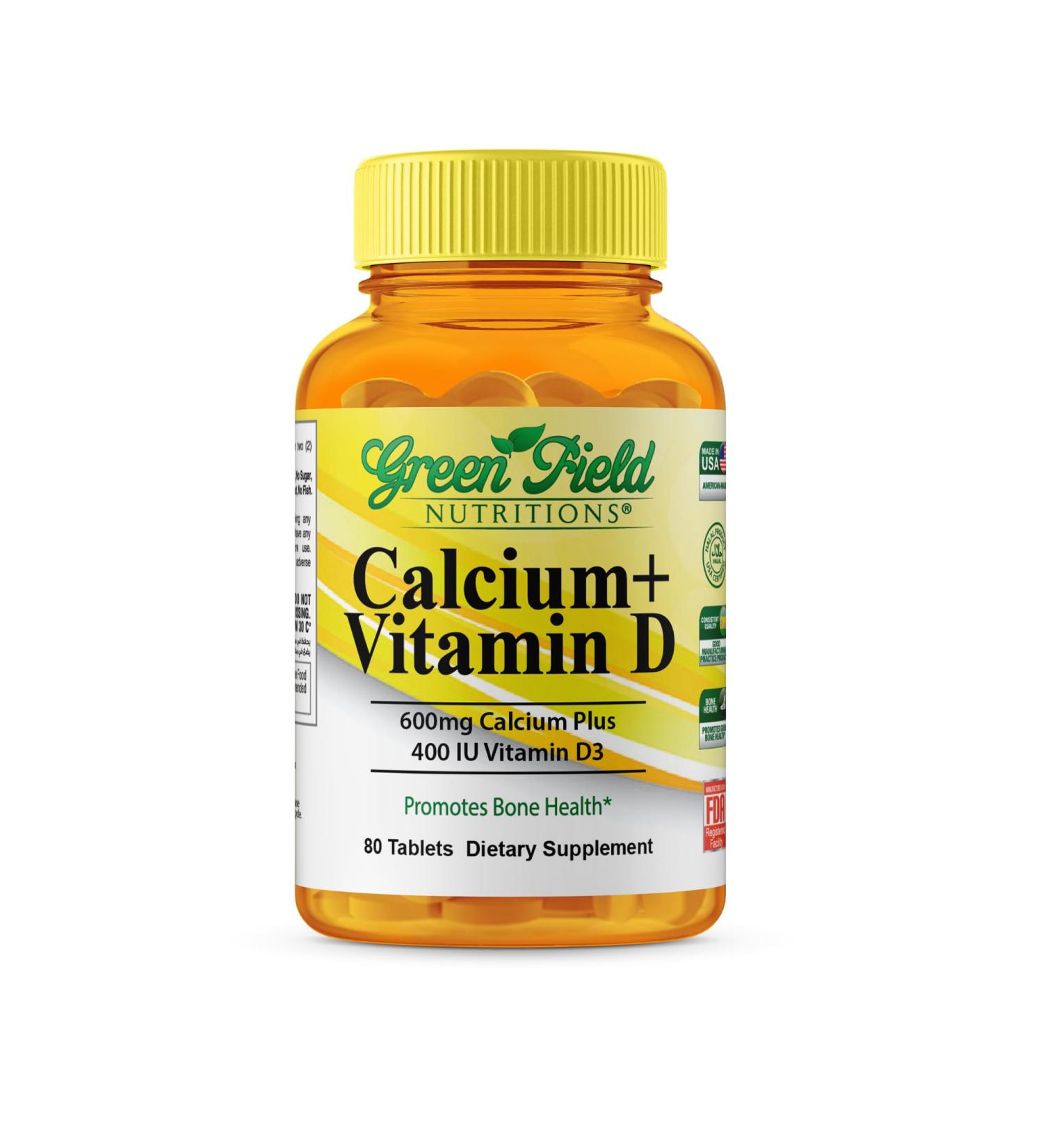 Greenfield Nutritions Halal Calcium Tablets with Vitamin D3 - Halal Calcium 600mg with Vitamin D3 400IU - 90 Halal Vitamins Calcium Tablets for Women and Men, Supports Bone Teeth and Immune Health - Buy Online on GoSupps.com