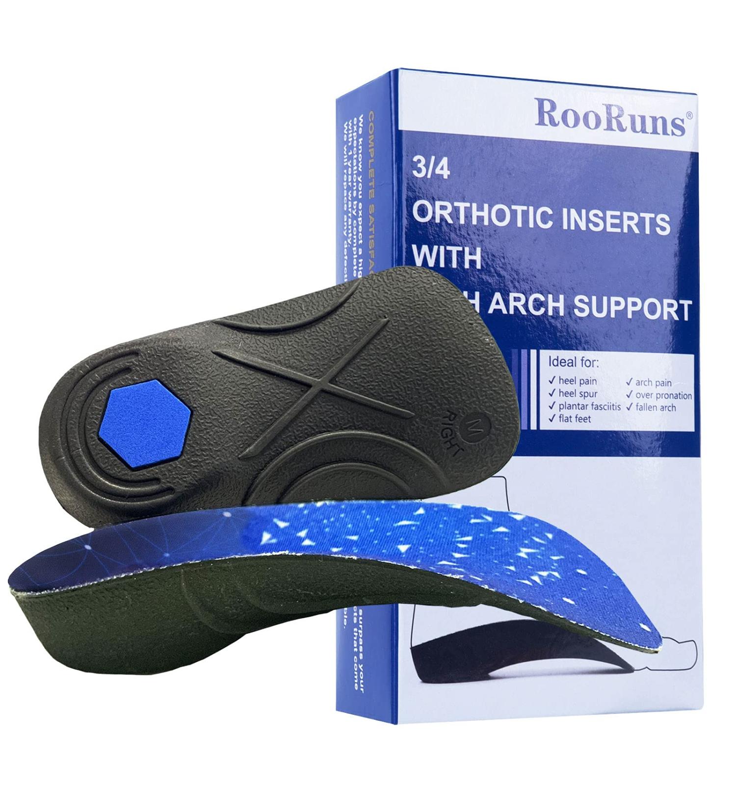 RooRuns Orthotic Inserts 3/4 Length - High Arch Support Insoles for Plantar Fasciitis Flat Feet & Heel Pain Relief | Men's 5-6 & Women's 6-7 - Perfect for Running & Sports - Buy Online on GoSupps.com