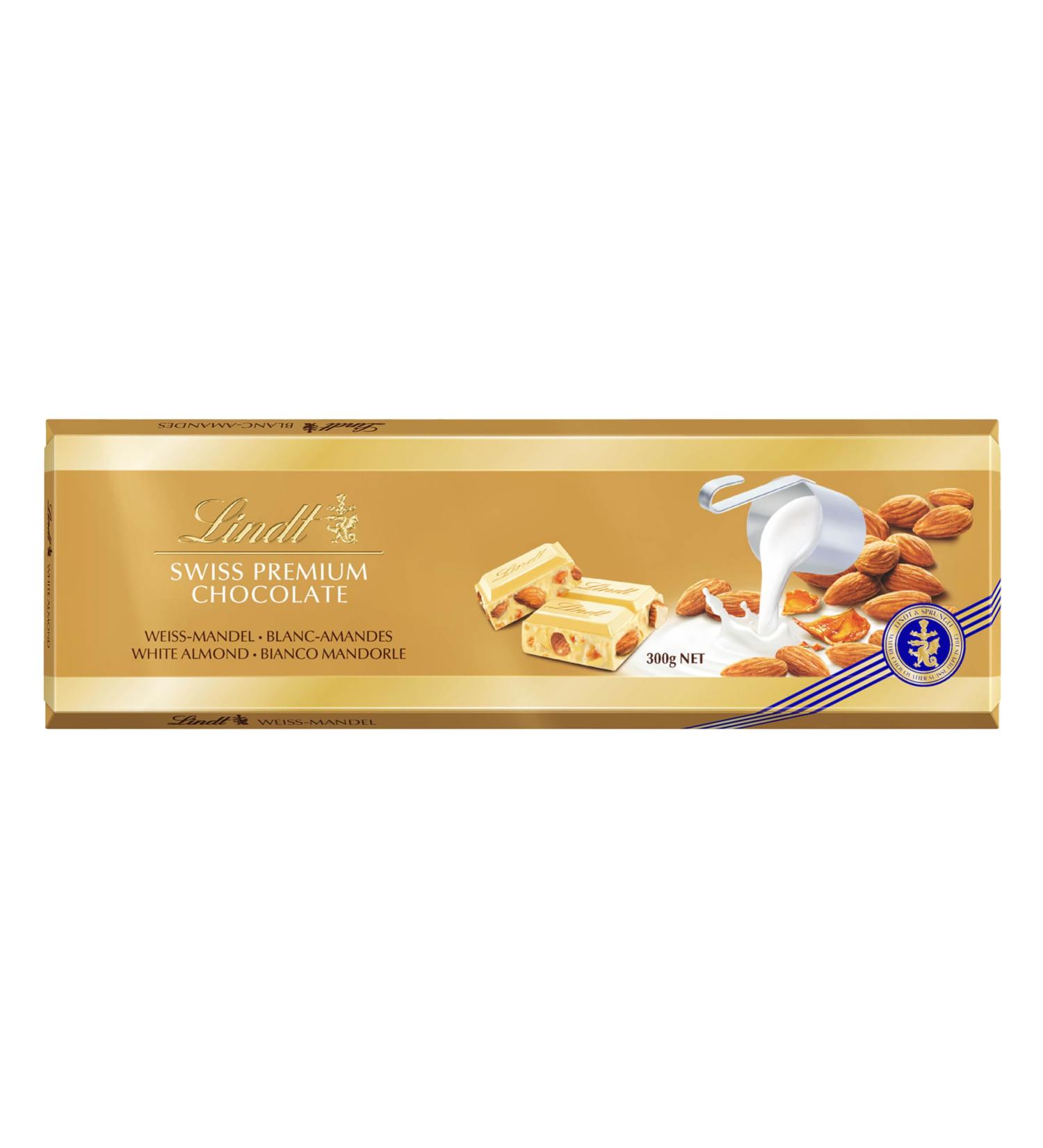 Lindt - Maxi Tablette SWISS PREMIUM CHOCOLATE Blanc Amandes - Chocolat Blanc 300g Chocolate Blanc Amandes 300g - Buy Online on GoSupps.com