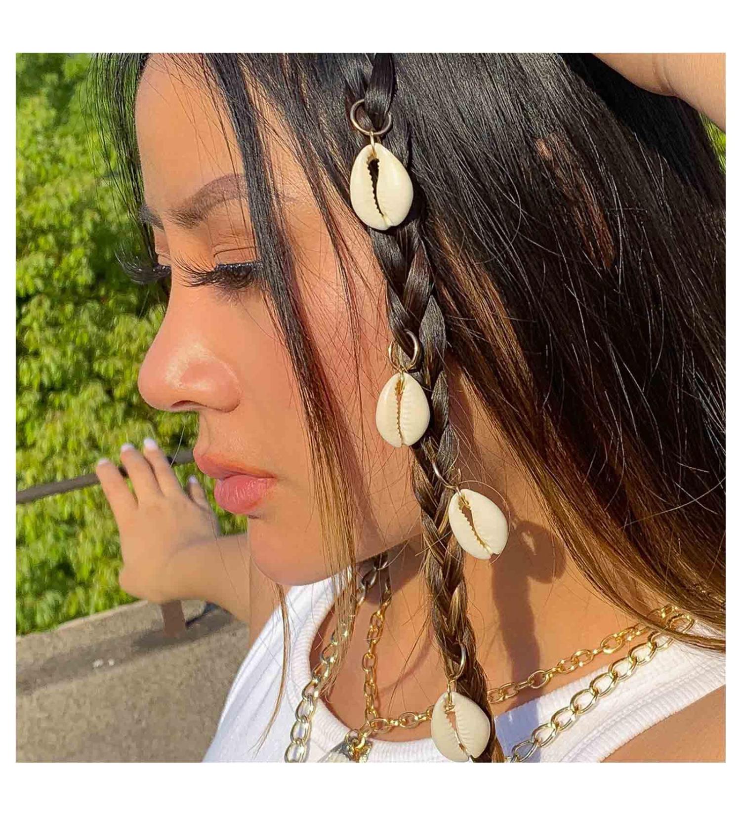 Iaceble Vintage Dreadlock Hair Rings Shell Clips | Braid Hoops Decoration | Sea Shell Dangle | Hip Hop Accessories for Women & Girls | Headdress | 5 Pcs (Gold) - Buy Online on GoSupps.com