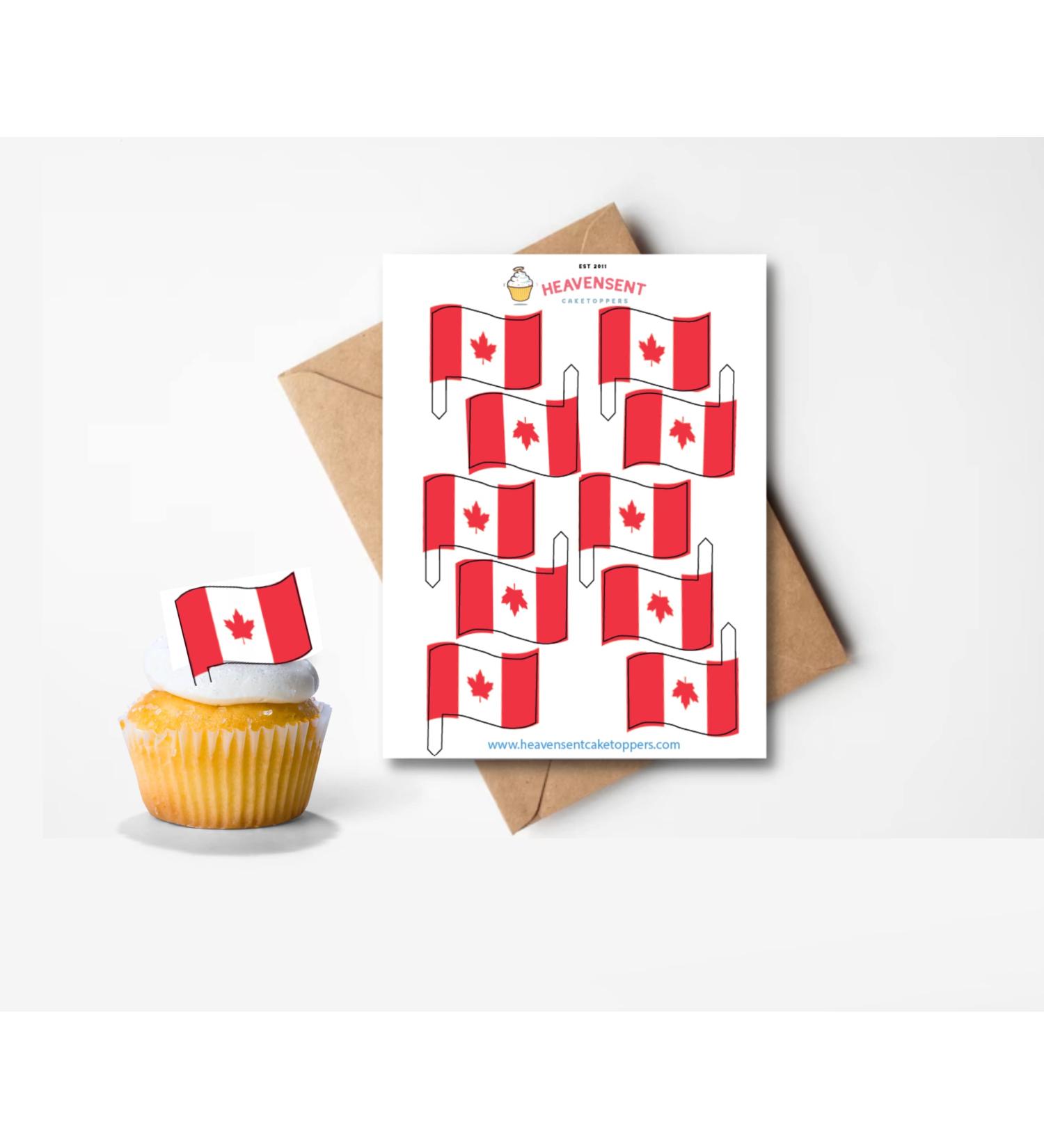 20x Pre-cut Canada Canadian Flags Edible Thick Wafer Card Standing Cupcake Toppers Birthday Party Cake Decorations